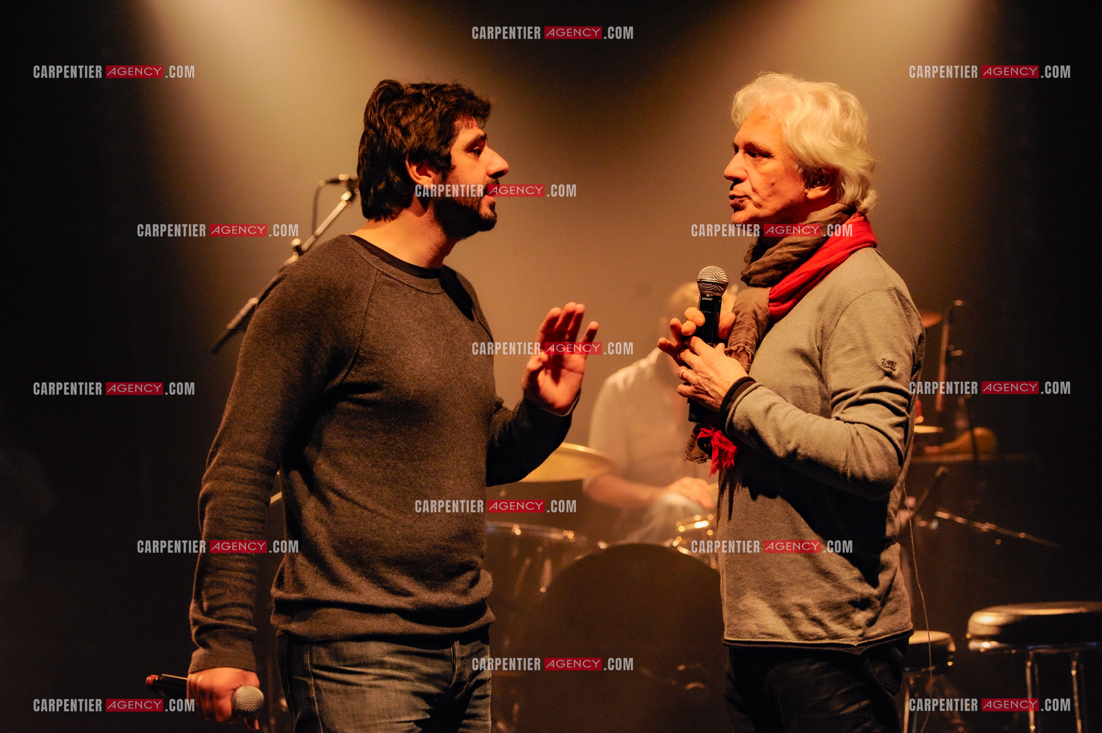 Le chanteur Gérard Lenorman en concert au Grand Rex à Paris. Lors des répétitions, Gérard Lenorman et Patrick Fiori.  ( Exclusif )