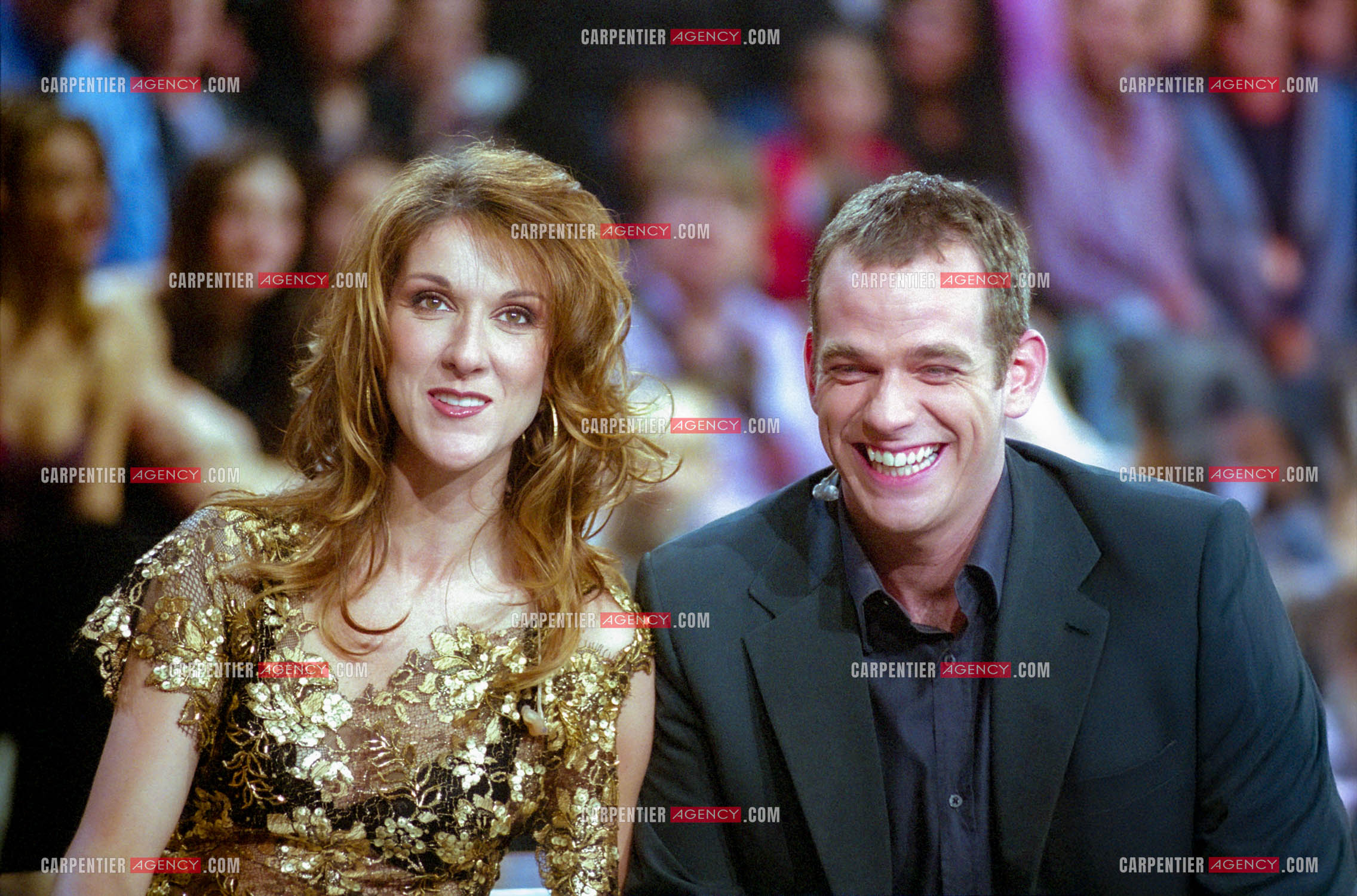 Enregistrement de l'émission spéciale Céline Dion sur TF1 le 17 Mars 2002. Invité de Céline, le chanteur Garou.  ( Exclusif )