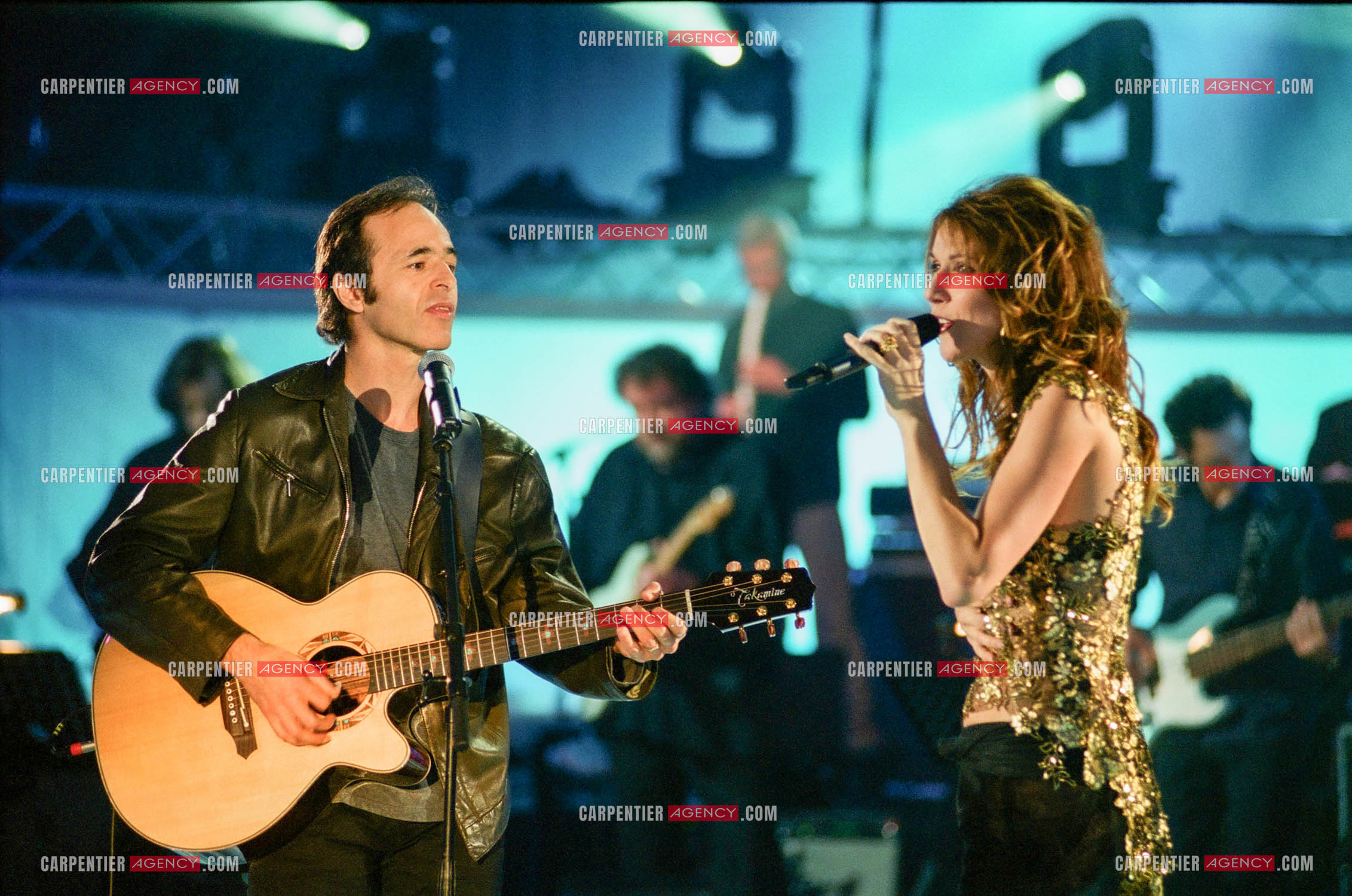 Enregistrement de l'émission spéciale Céline Dion sur TF1 le 17 Mars 2002. Le chanteur Jean-Jacques Goldman en duo avec Céline pour chanter la chanson “ Pour que tu m'aimes encore “.   ( Exclusif )
