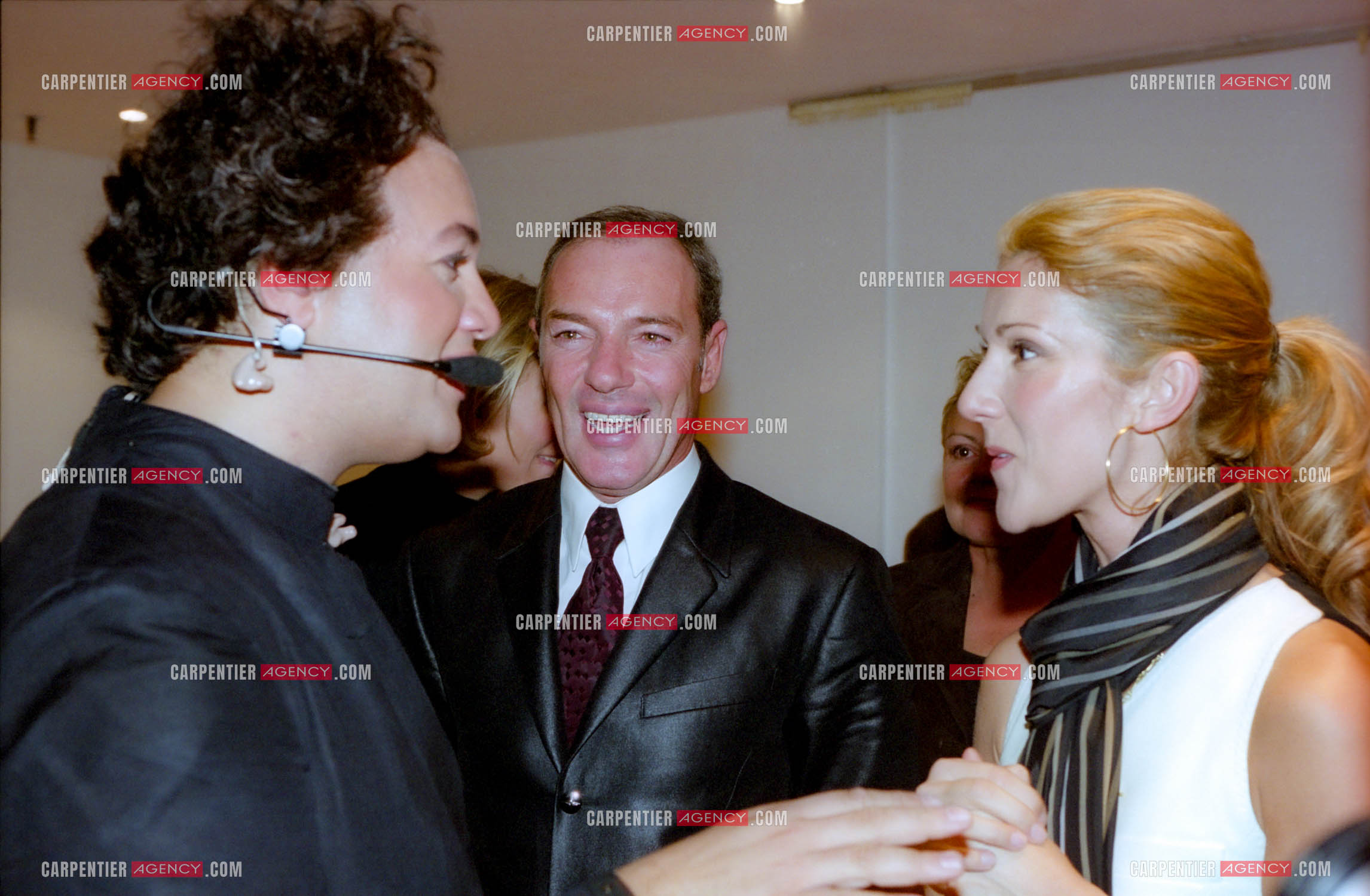 Avant première de la comédie Musicale “Cindy“ au Palais des Congrès de Paris en présence de Céline Dion et de son mari René Angélil. Dans un salon privé, Jean Leduc, Tony Gomez et Céline Dion.  ( Exclusif )