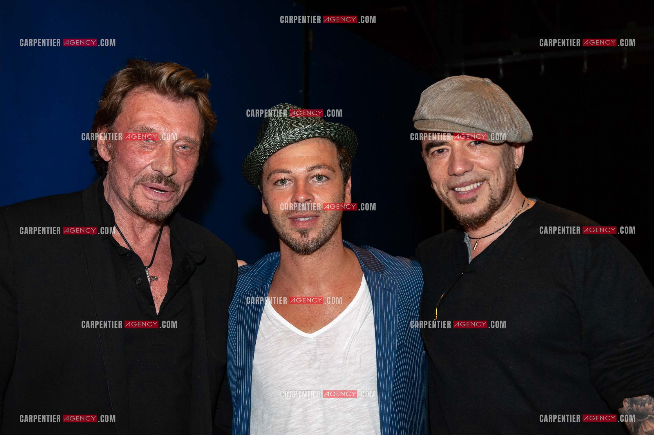 Les chanteurs Johnny Hallyday, Christophe Maé et Pascal Obispo.     ( Exclusif )