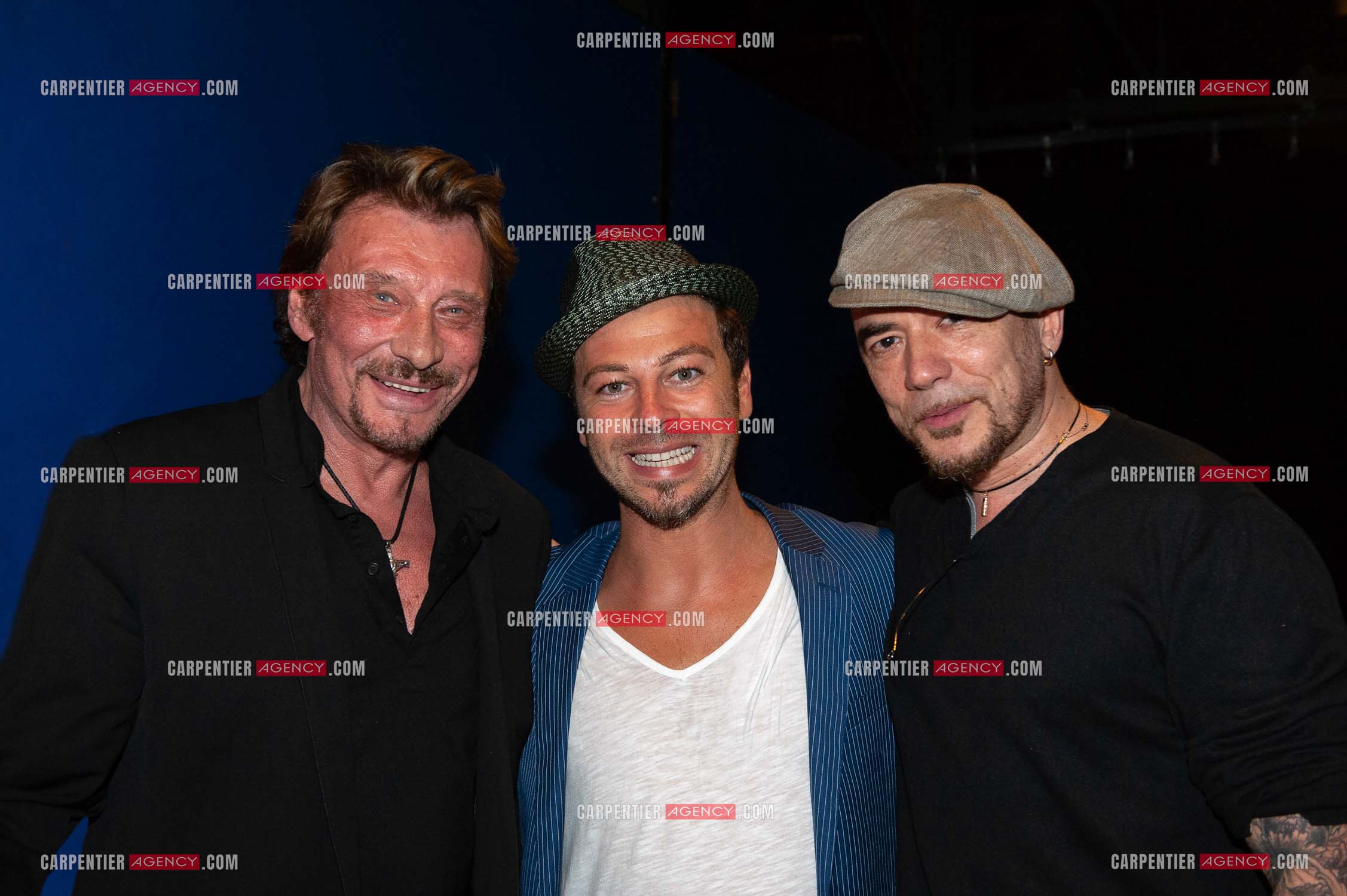 Les chanteurs Johnny Hallyday, Christophe Maé et Pascal Obispo.     ( Exclusif )