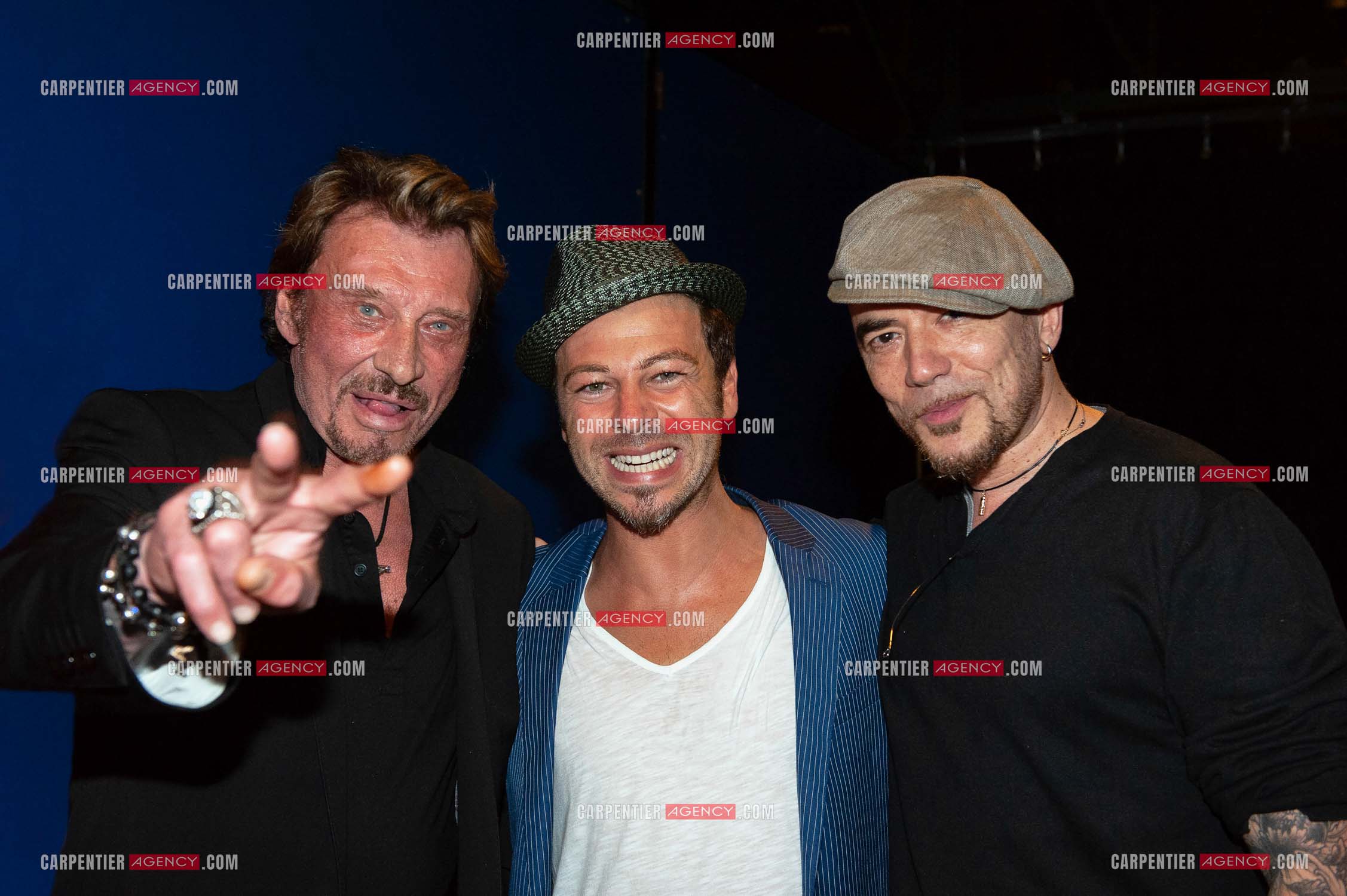 Les chanteurs Johnny Hallyday, Christophe Maé et Pascal Obispo.     ( Exclusif )