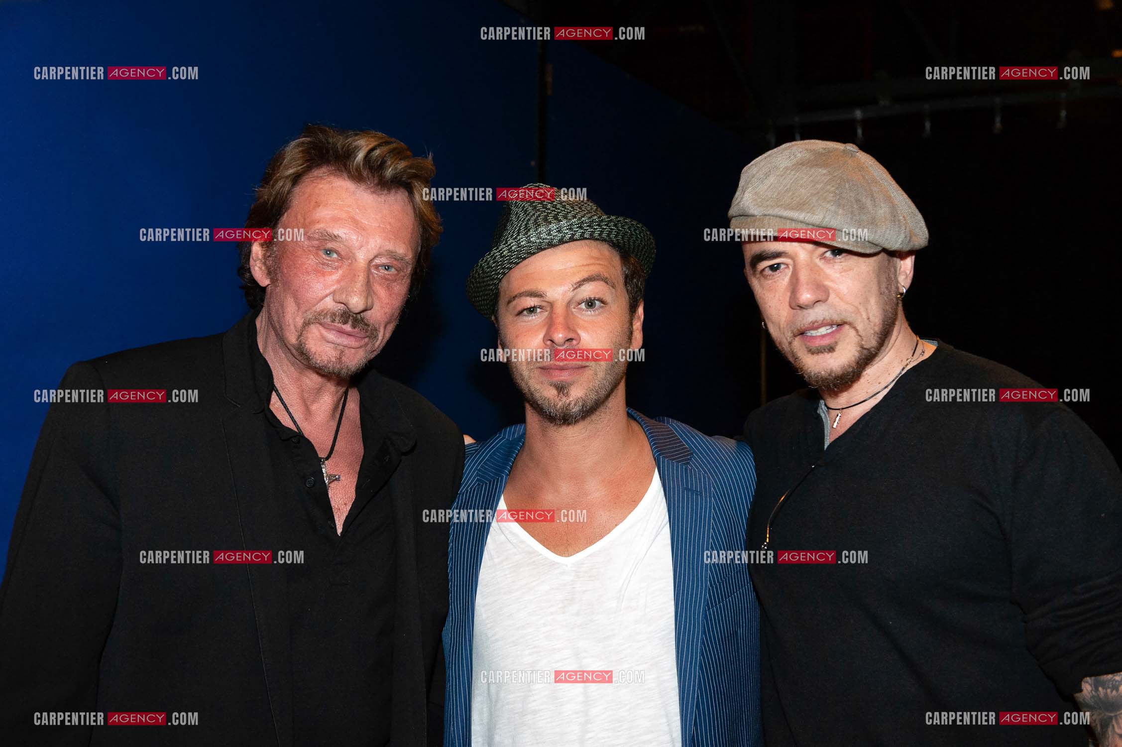 Les chanteurs Johnny Hallyday, Christophe Maé et Pascal Obispo.     ( Exclusif )