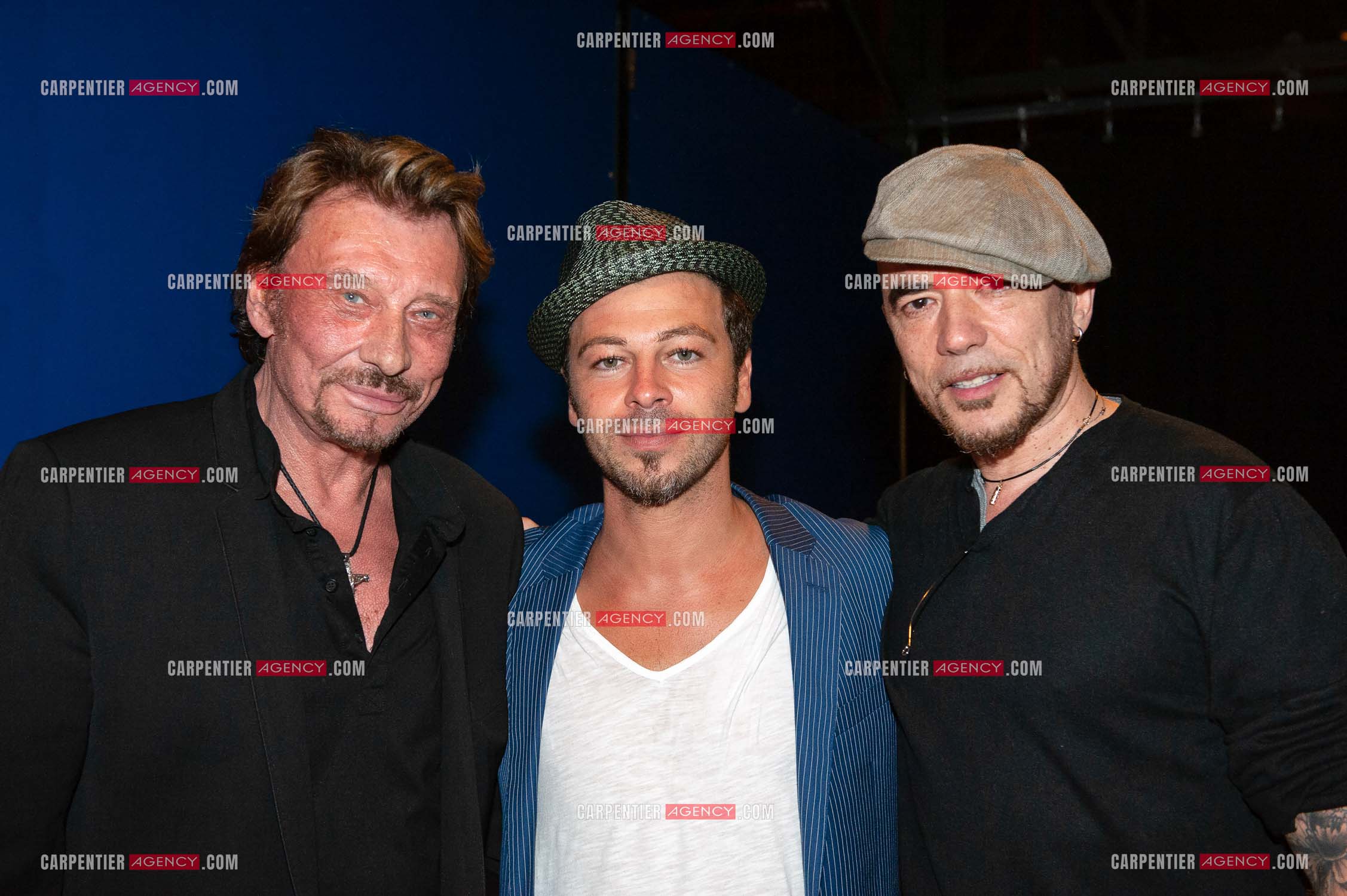 Les chanteurs Johnny Hallyday, Christophe Maé et Pascal Obispo.     ( Exclusif )