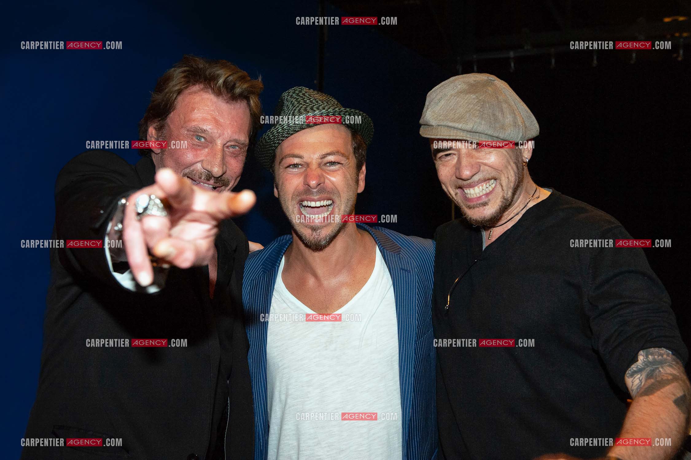 Les chanteurs Johnny Hallyday, Christophe Maé et Pascal Obispo.     ( Exclusif )