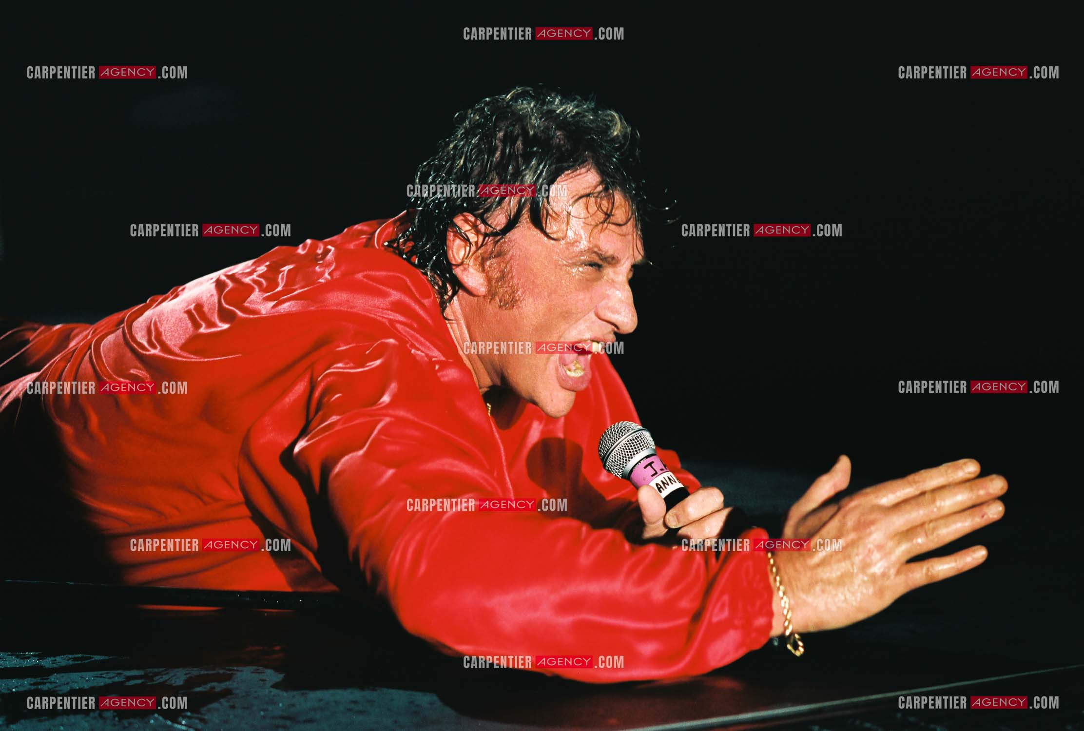 Le chanteur Johnny Hallyday fête son anniversaire de ses 50 ans avec ses fans sur trois soirs de concert au Parc des Princes à Paris en 1993.