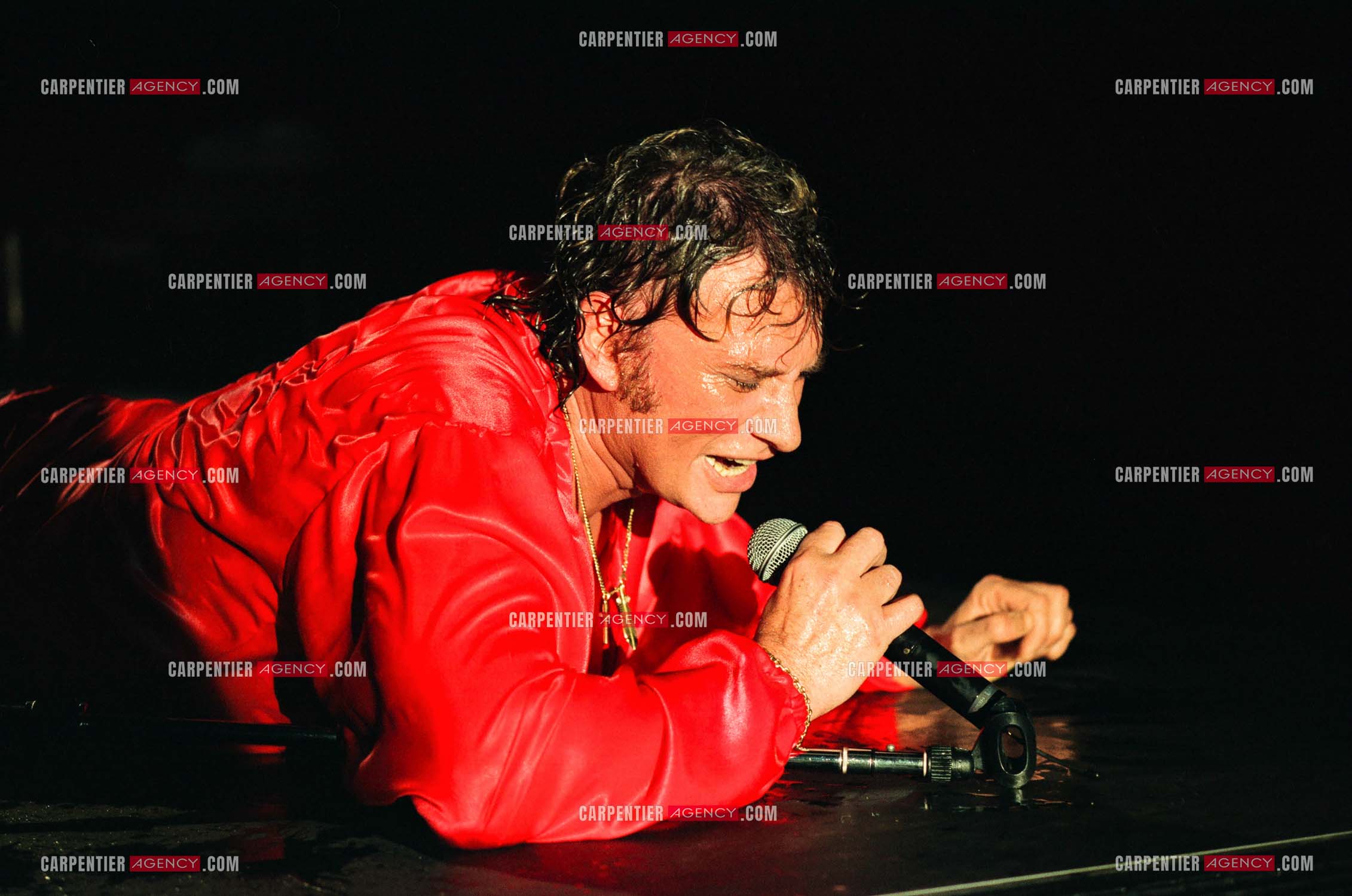 Le chanteur Johnny Hallyday fête son anniversaire de ses 50 ans avec ses fans sur trois soirs de concert au Parc des Princes à Paris en 1993.