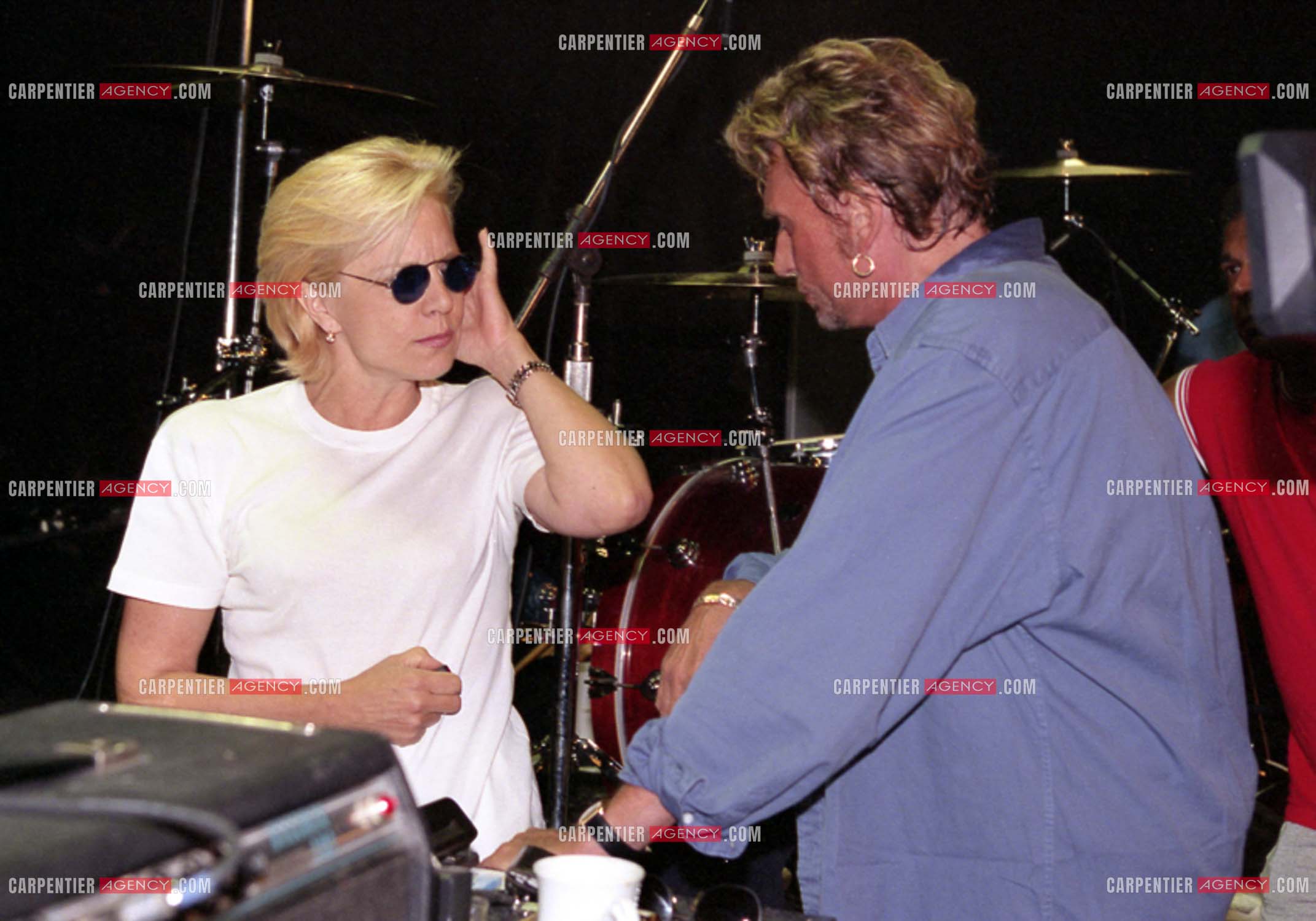Le chanteur Johnny Hallyday et son ex femme Sylvie Vartan lors des répétitions le 01 septembre 1998 avant ses trois concerts au Stade de France.