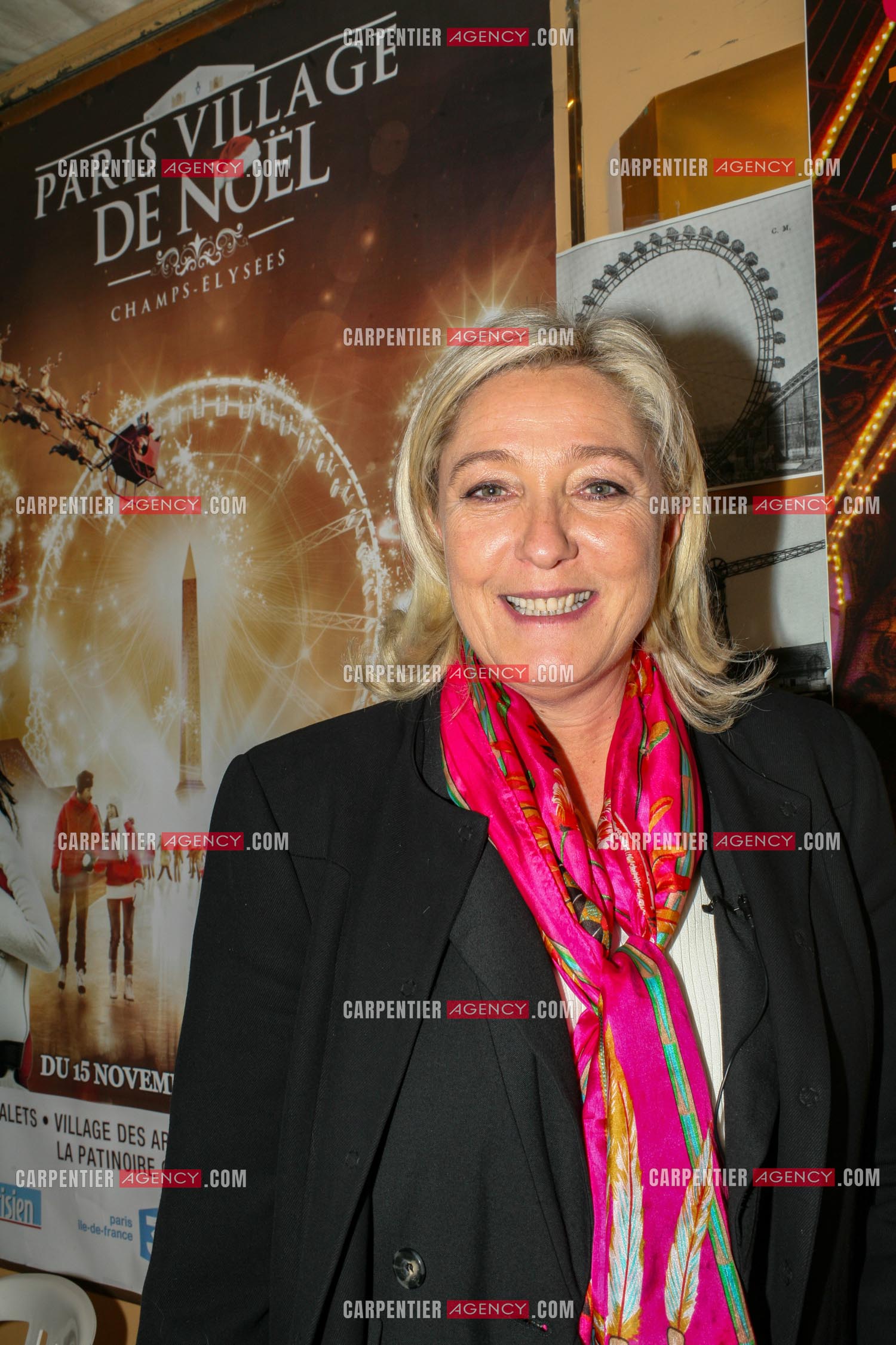 La femme politique française Marine Le Pen présente pour le Paris Village de Noël sur les Champs Élysées.                    ( Exclusif )
