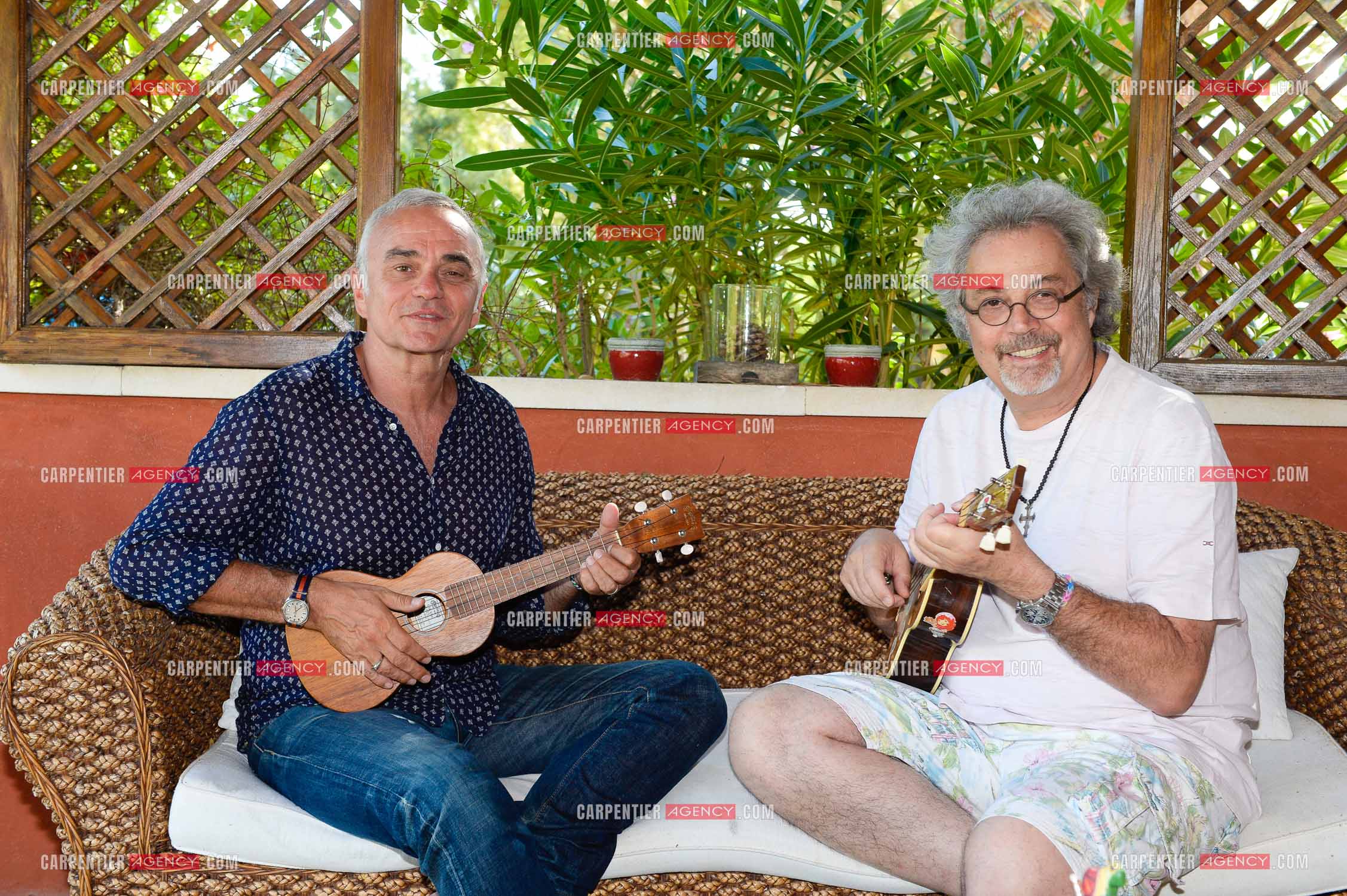 Jean-pierre Mader en vacances chez Patrick Hernandez dans le Vaucluse  près d'Avignon le 7 Août 2014.  ( Exclusif )