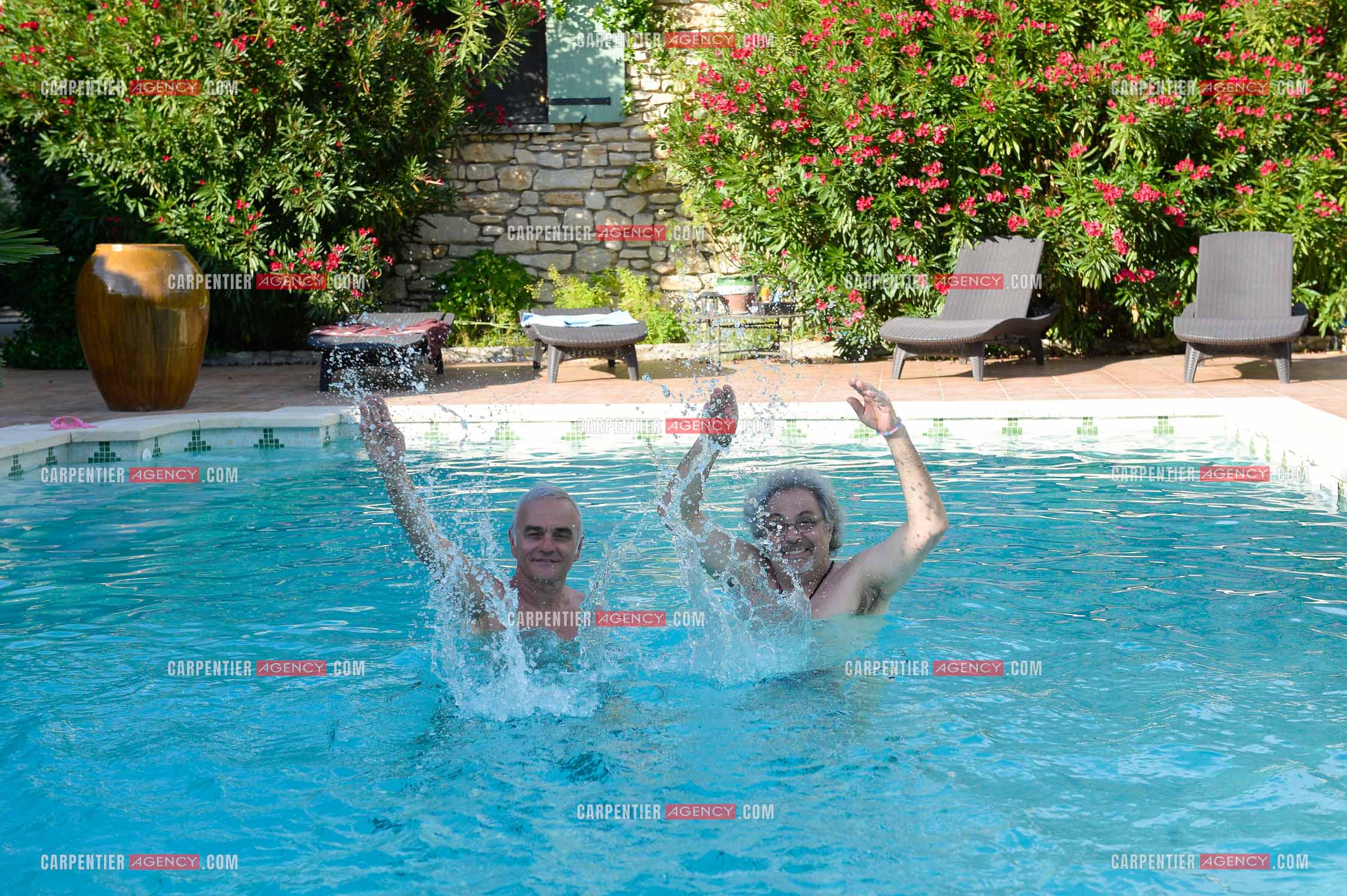 Jean-pierre Mader en vacances chez Patrick Hernandez dans le Vaucluse  près d'Avignon le 7 Août 2014.  ( Exclusif )