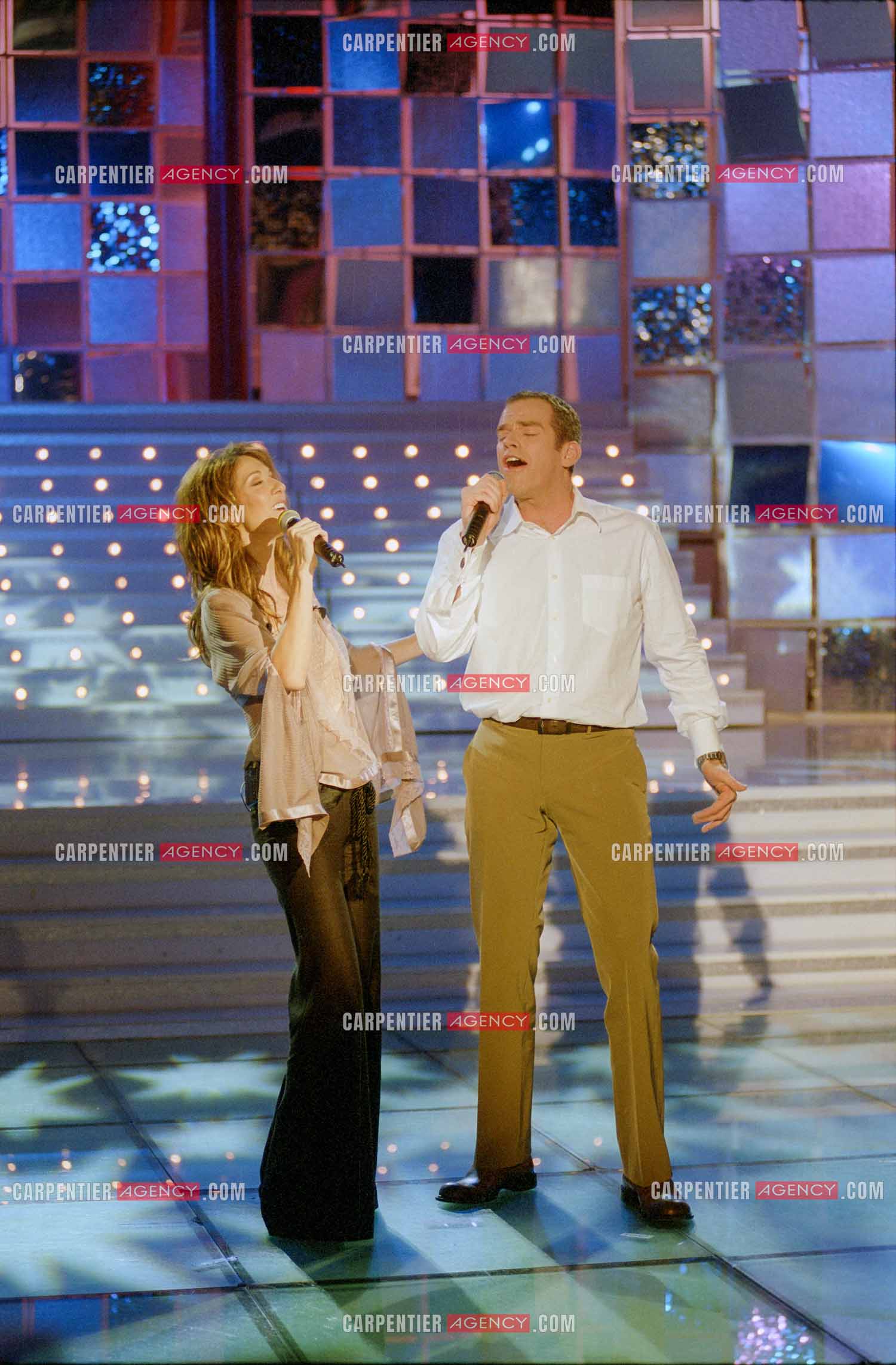 Enregistrement de l'émission spéciale Céline Dion sur France 2. Céline interprête la chanson “ Sous le Vent “ en duo avec Garou.    ( Exclusif )