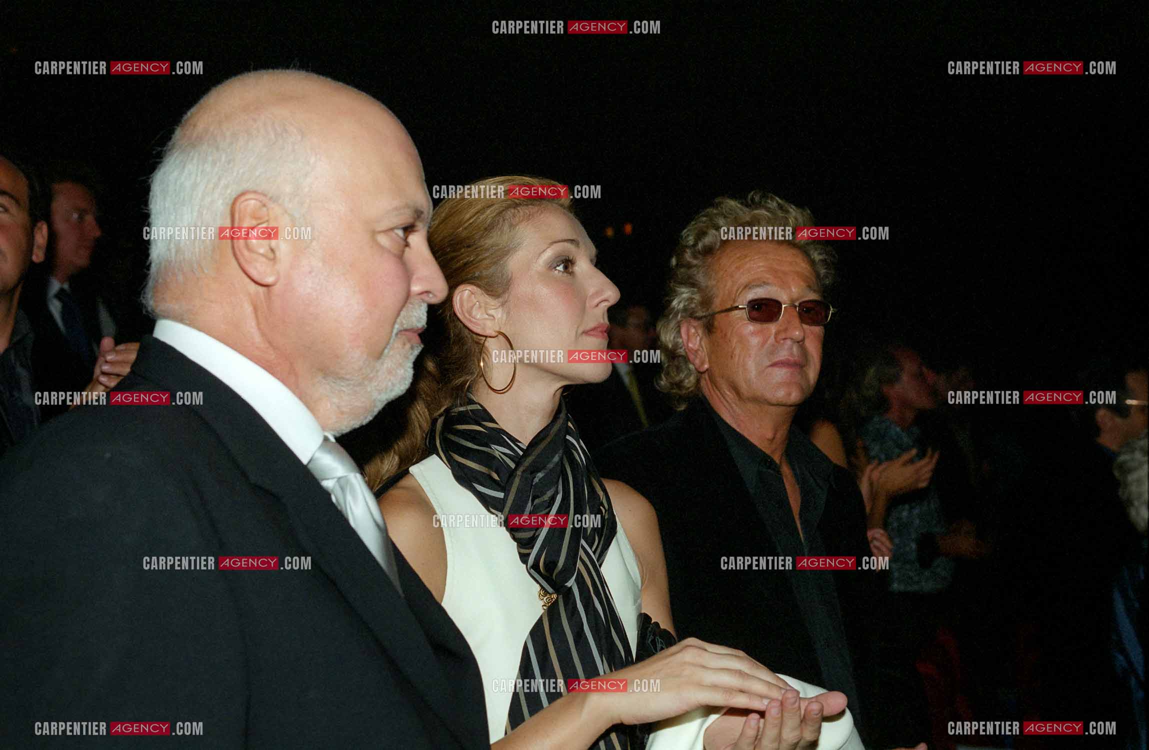 La chanteuse Céline Dion et son mari René Angélil en présence de Luc Plamondon au Palais des Congrès de Paris pour la générale de la comédie musicale " Cindy ".  (Exclusif )