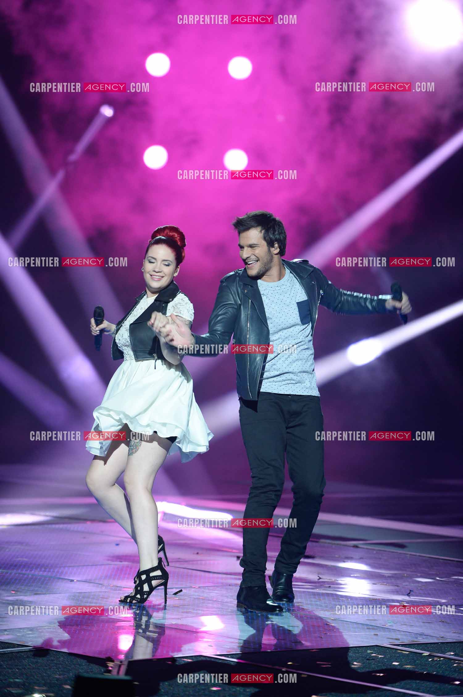 Le chanteur Amir en tant que candidat à l'émission The Voice en 2014. Amir Haddad et Manon Trinquier interprètent un duo du titre “ The Time of My Life “ pour la demi-finale.     ( Exclusif )