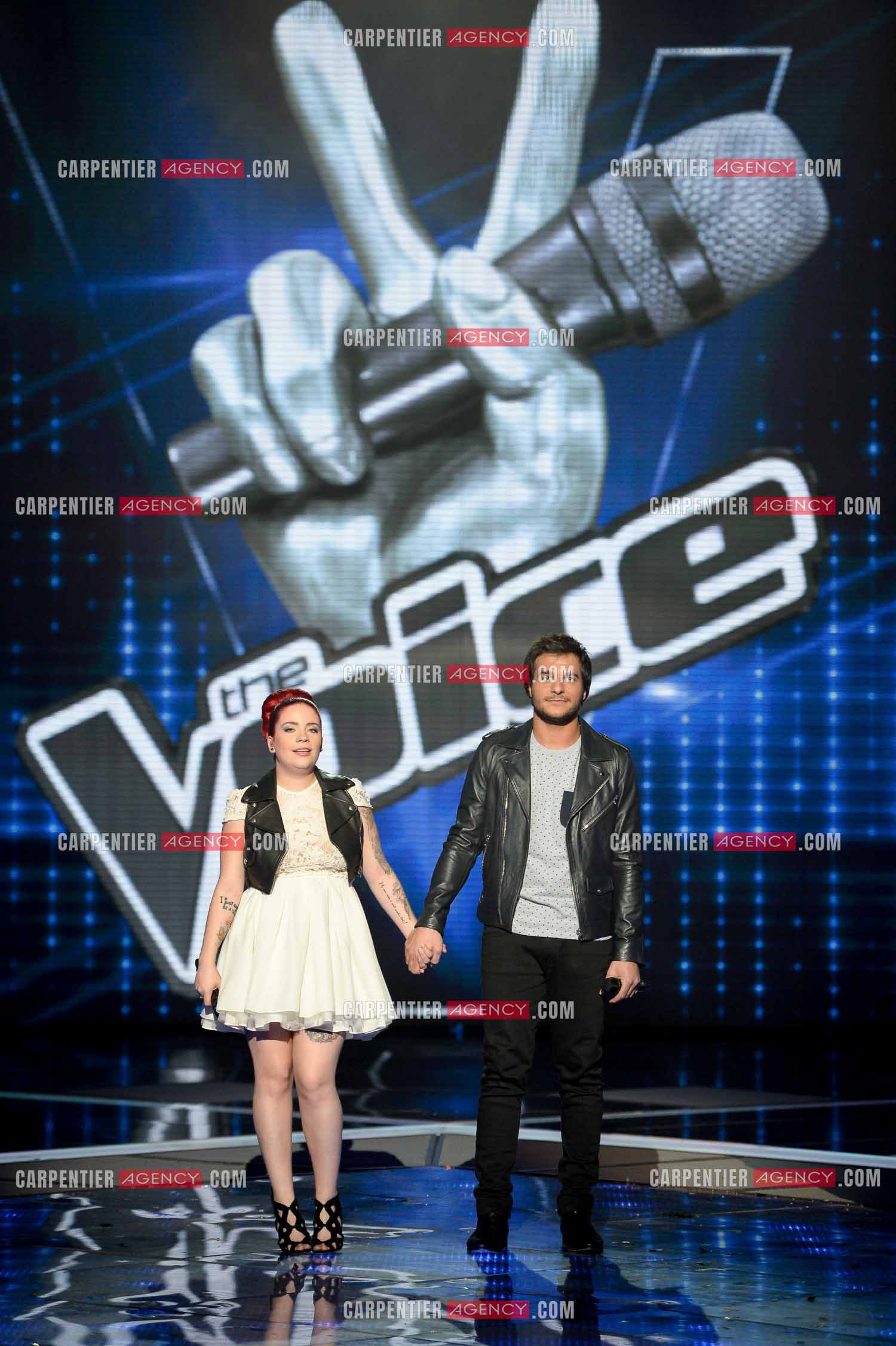 Le chanteur Amir en tant que candidat à l'émission The Voice en 2014. Amir Haddad et Manon Trinquier interprètent un duo du titre “ The Time of My Life “ pour la demi-finale.     ( Exclusif )
