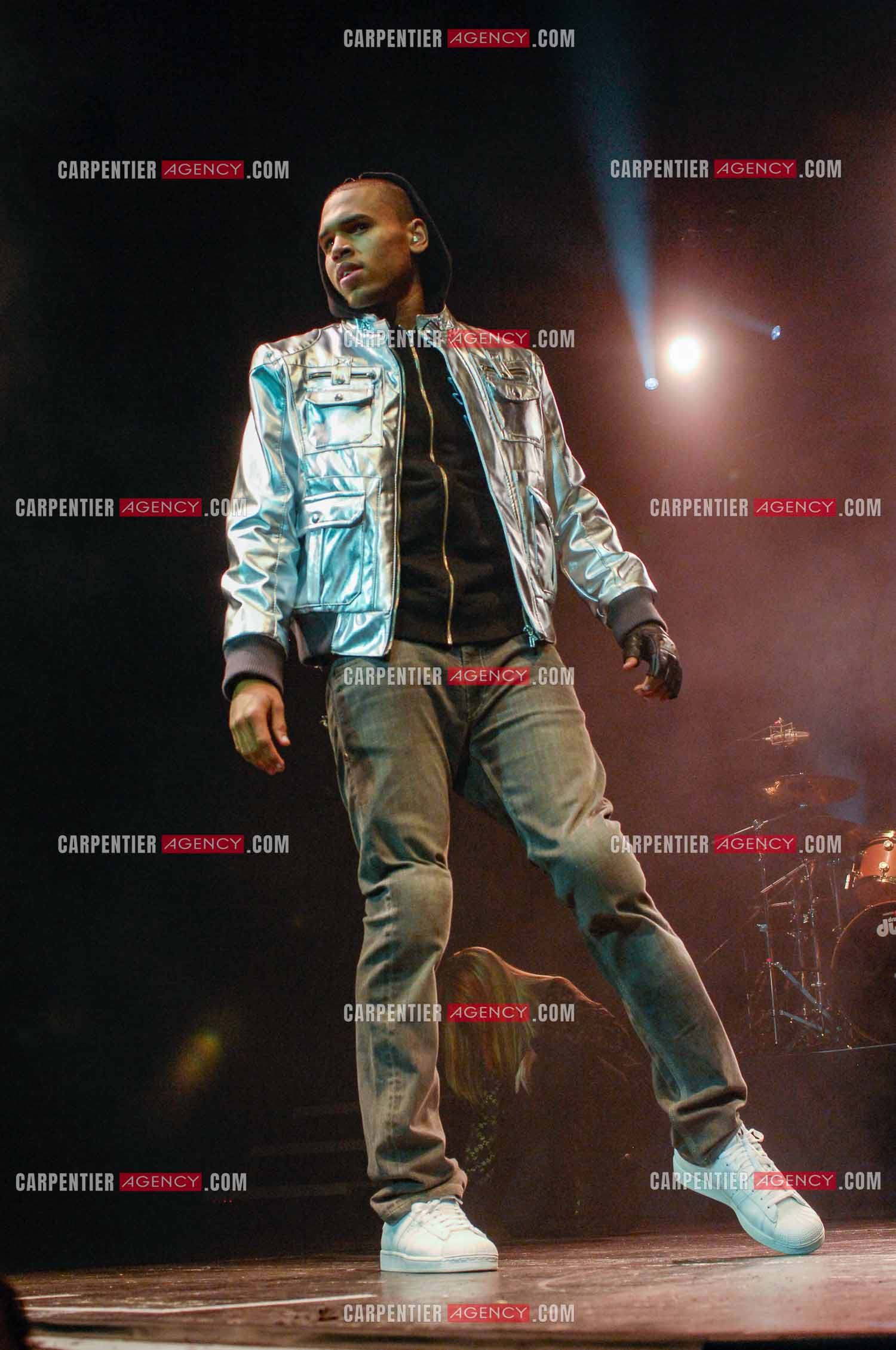 Le rappeur Chris Brown en concert au Zénith de Paris en 2008.  ( Exclusif )