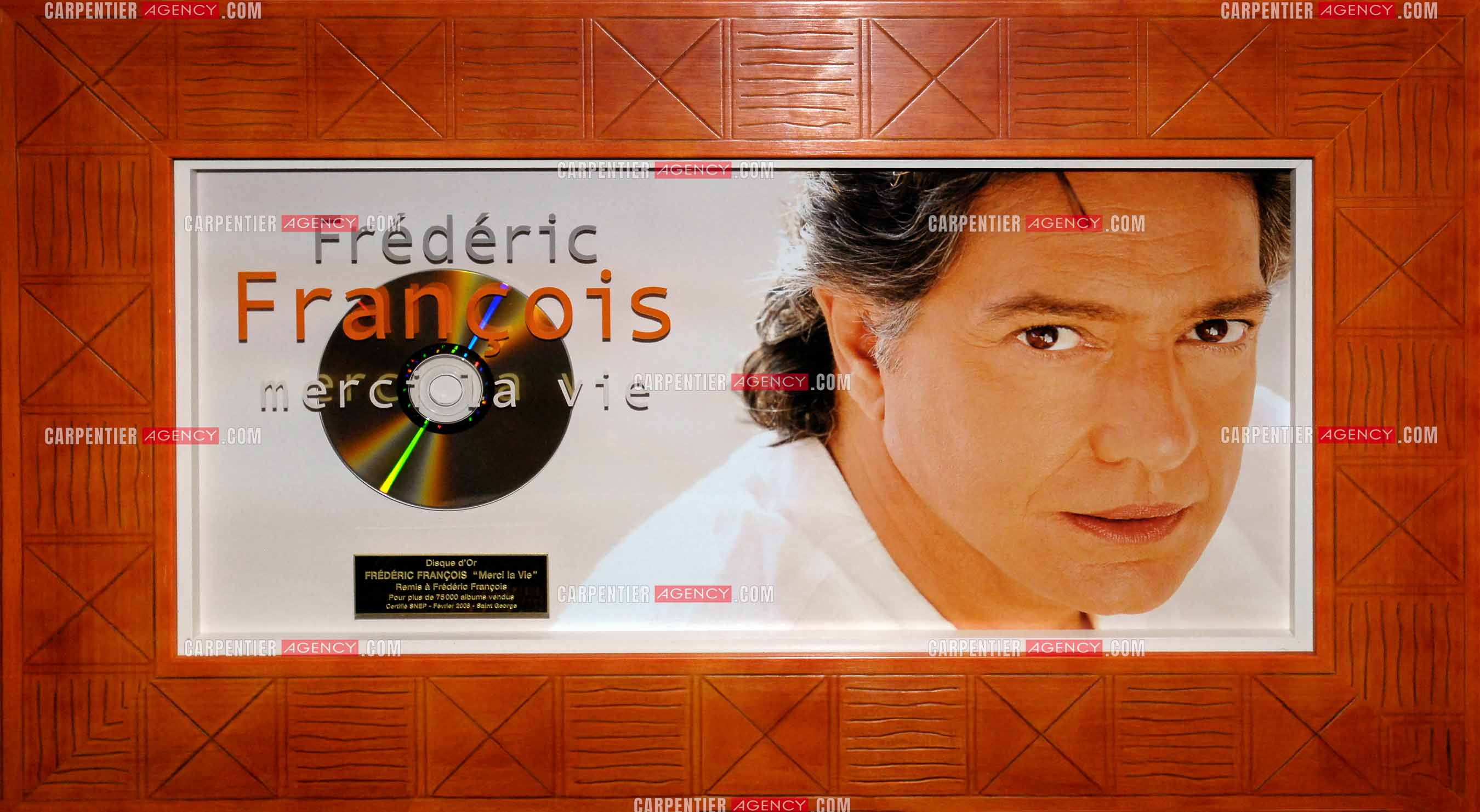 Le chanteur Frédéric François à l'Olympia du 29 février au 09 mars 2008. Disque d'or remis à Frédéric François par sa maison de disques Sony pour plus de 75 000 albums vendus. Certifié SNEP Février 2008.  ( Exclusif )