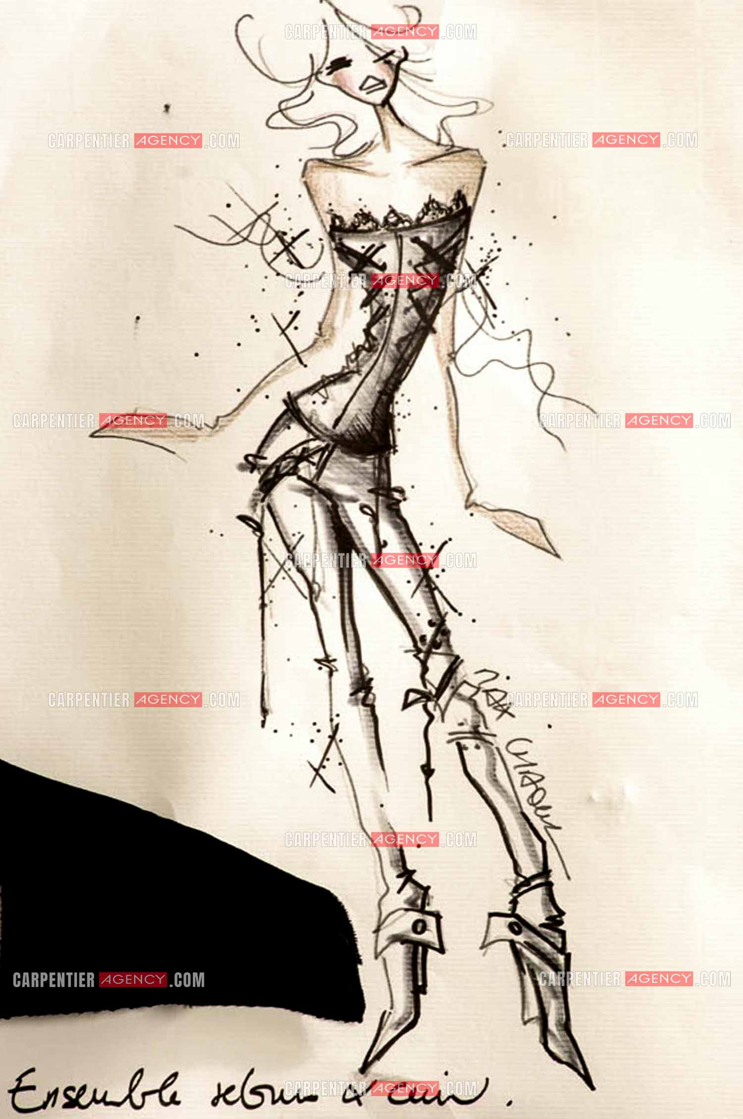 Les croquis des prochaines tenues de scène de la chanteuse Hélène Ségara signés Max Chaoul.    ( Exclusif )
