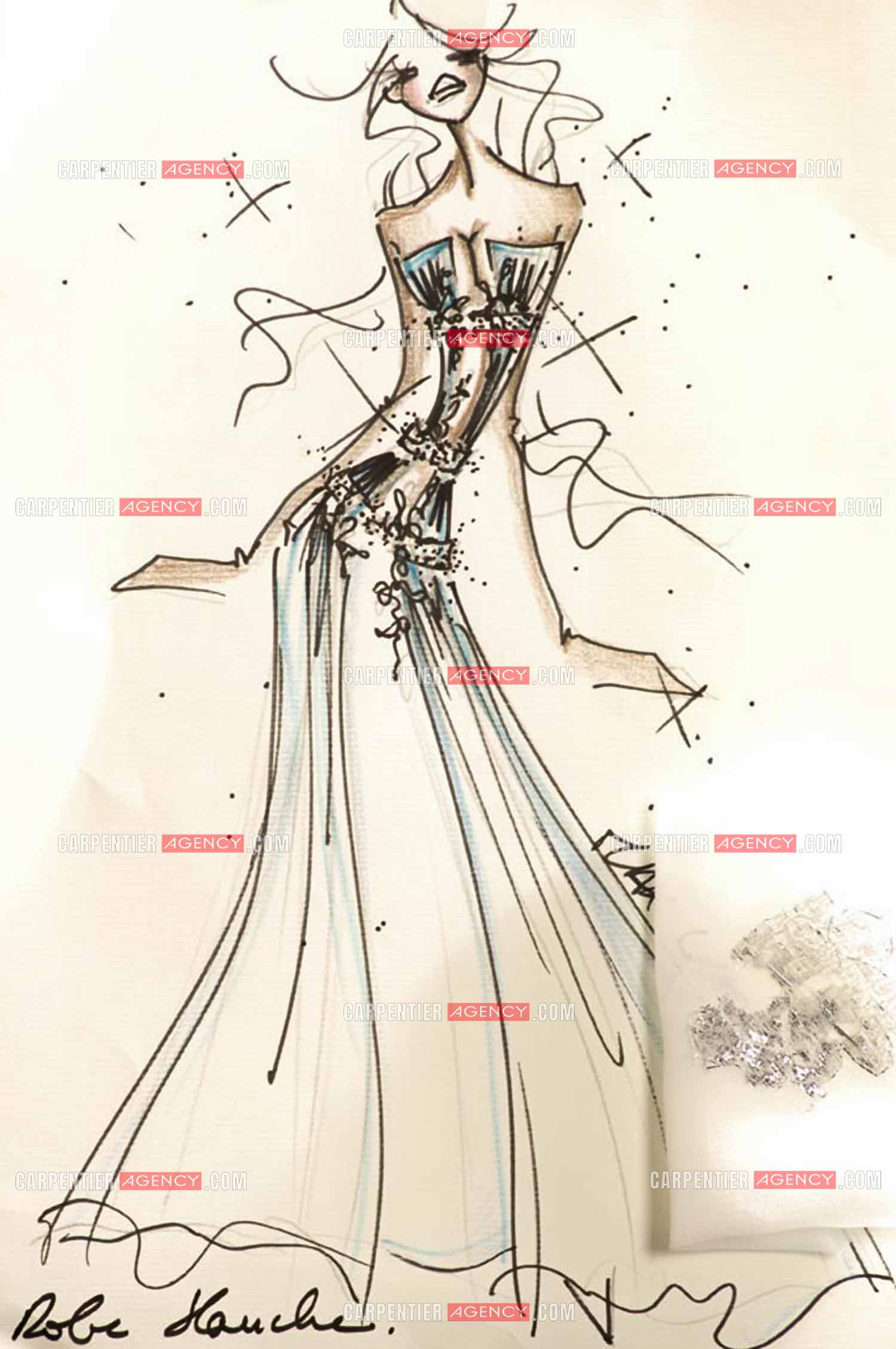 Les croquis des prochaines tenues de scène de la chanteuse Hélène Ségara signés Max Chaoul.    ( Exclusif )