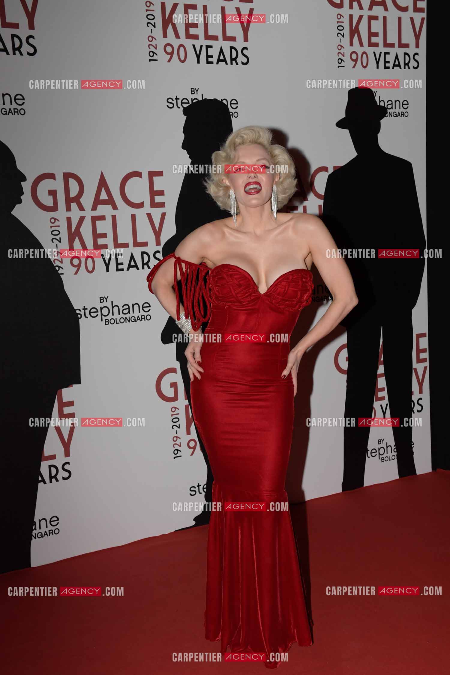 90 èm anniversaire de la naissance de la Princesse Grace Kelly avec comme invité principal le prince Albert II de Monaco le 18 avril 2019. Invité à cette soirée: Le sosie de l'actrice Américaine Marilyn Monroe.