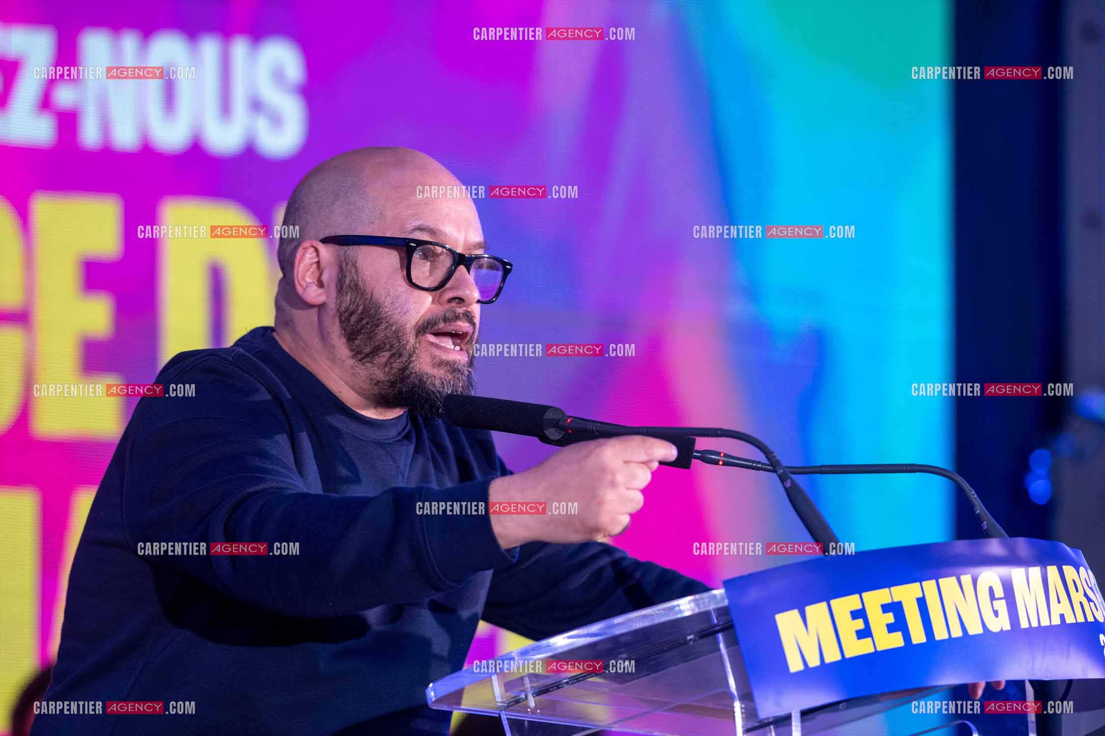 Meeting de l’Union populaire à Marseille le 23 mai 2024.  L’Insoumis Mohamed Bensaada.