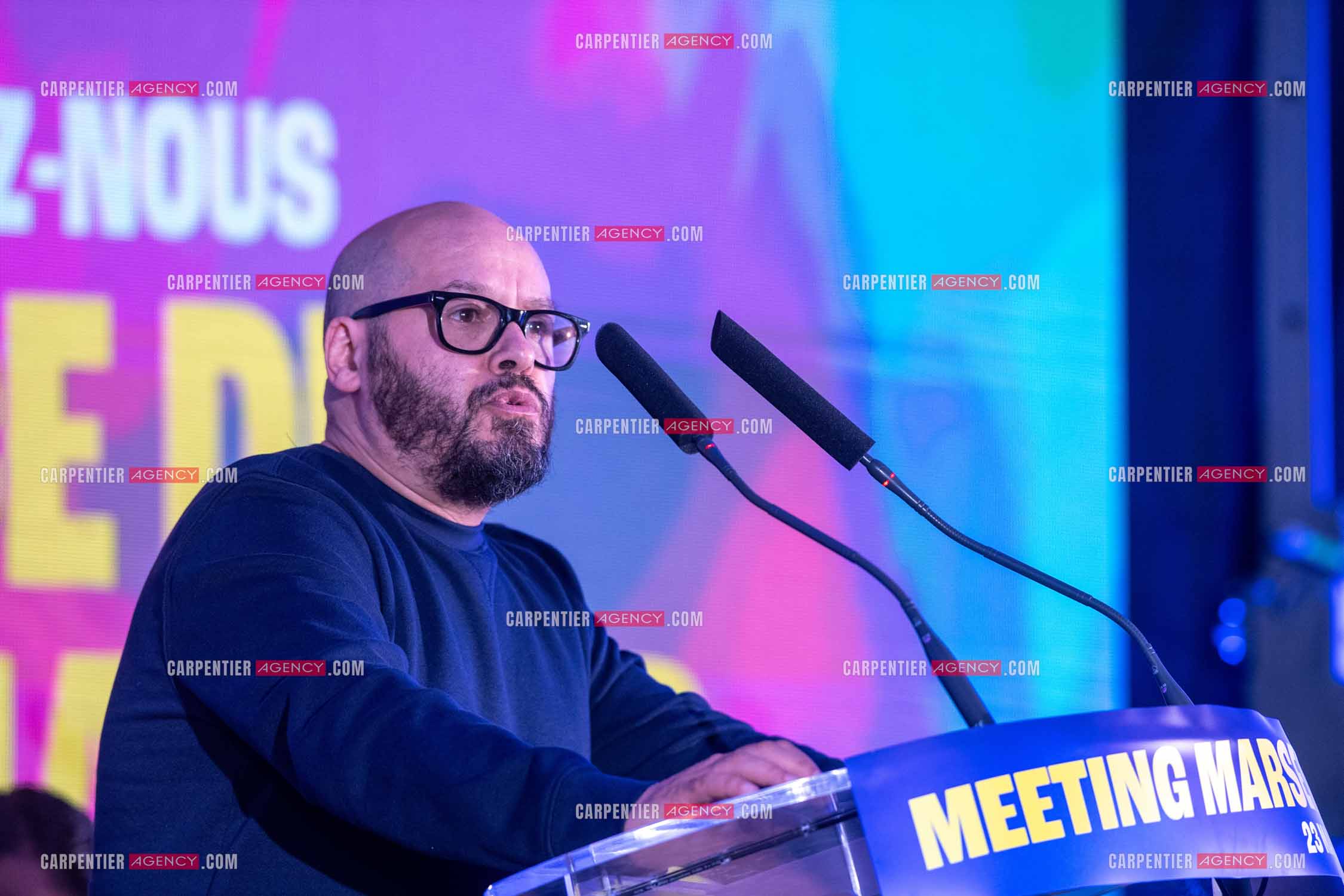 Meeting de l’Union populaire à Marseille le 23 mai 2024.  L’Insoumis Mohamed Bensaada.