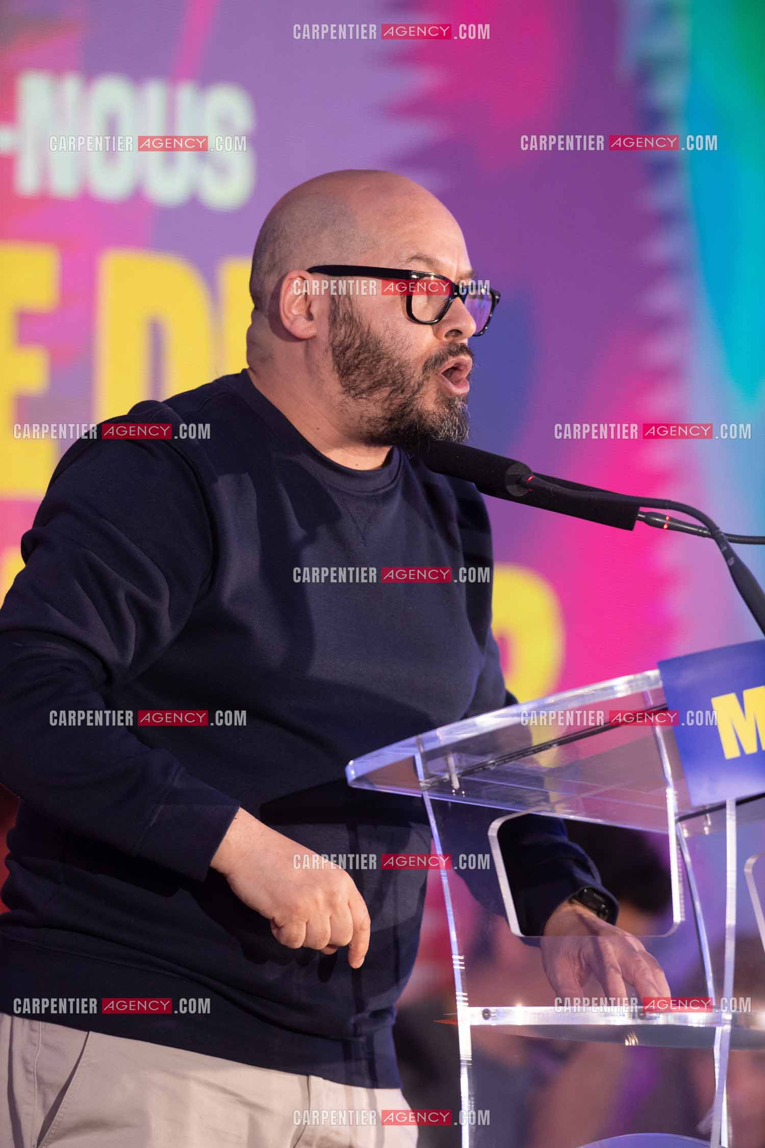 Meeting de l’Union populaire à Marseille le 23 mai 2024.  L’Insoumis Mohamed Bensaada.