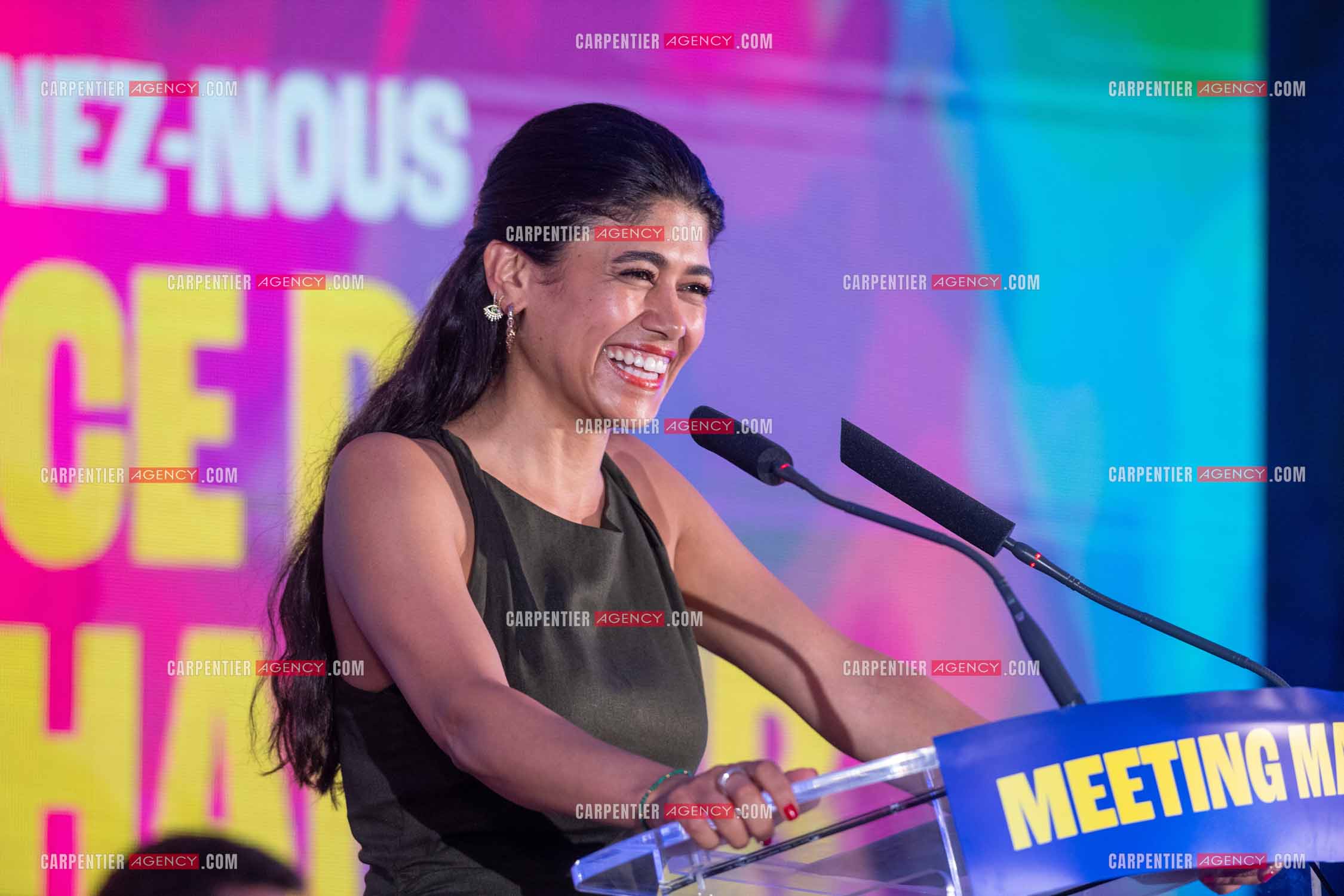 Meeting de l’Union populaire à Marseille le 23 mai 2024. La juriste française d'origine palestinienne Rima Hassan.