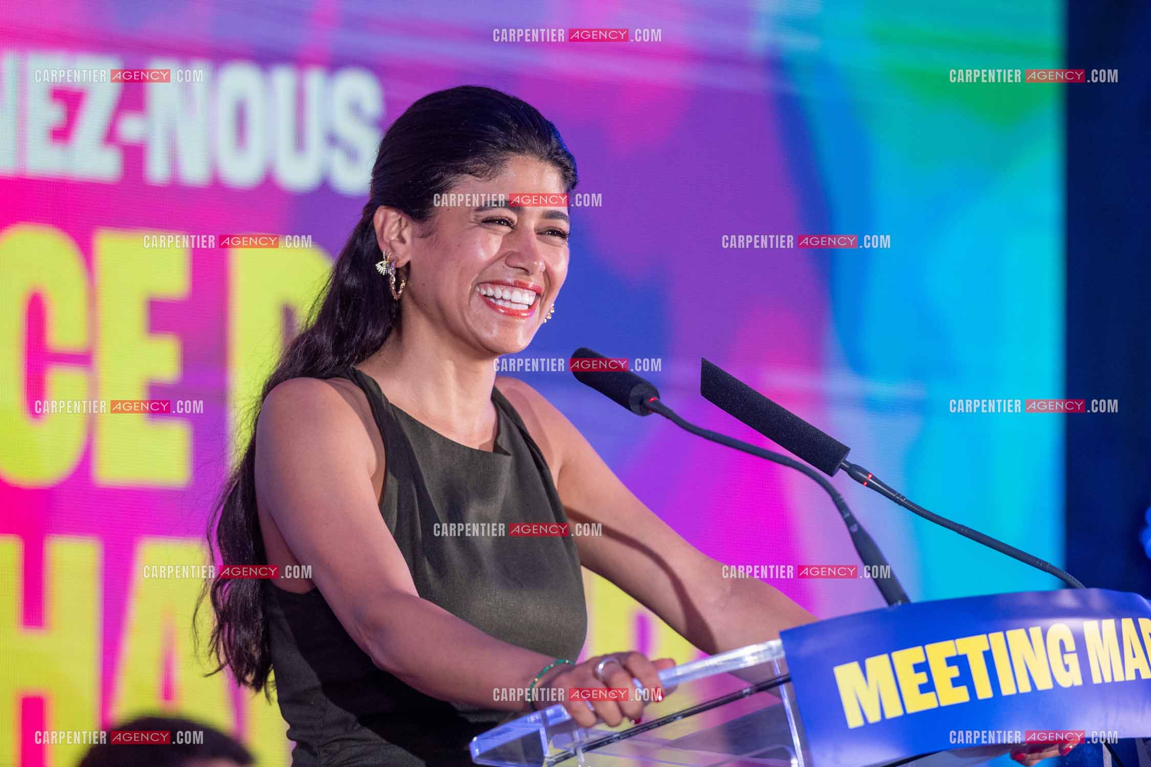 Meeting de l’Union populaire à Marseille le 23 mai 2024. La juriste française d'origine palestinienne Rima Hassan.