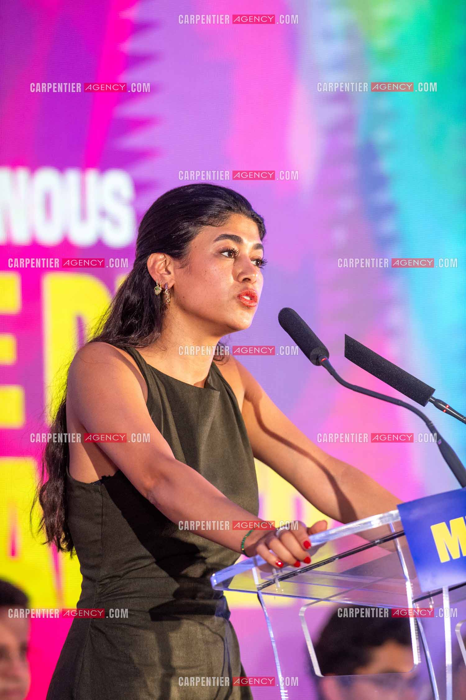 Meeting de l’Union populaire à Marseille le 23 mai 2024. La juriste française d'origine palestinienne Rima Hassan.