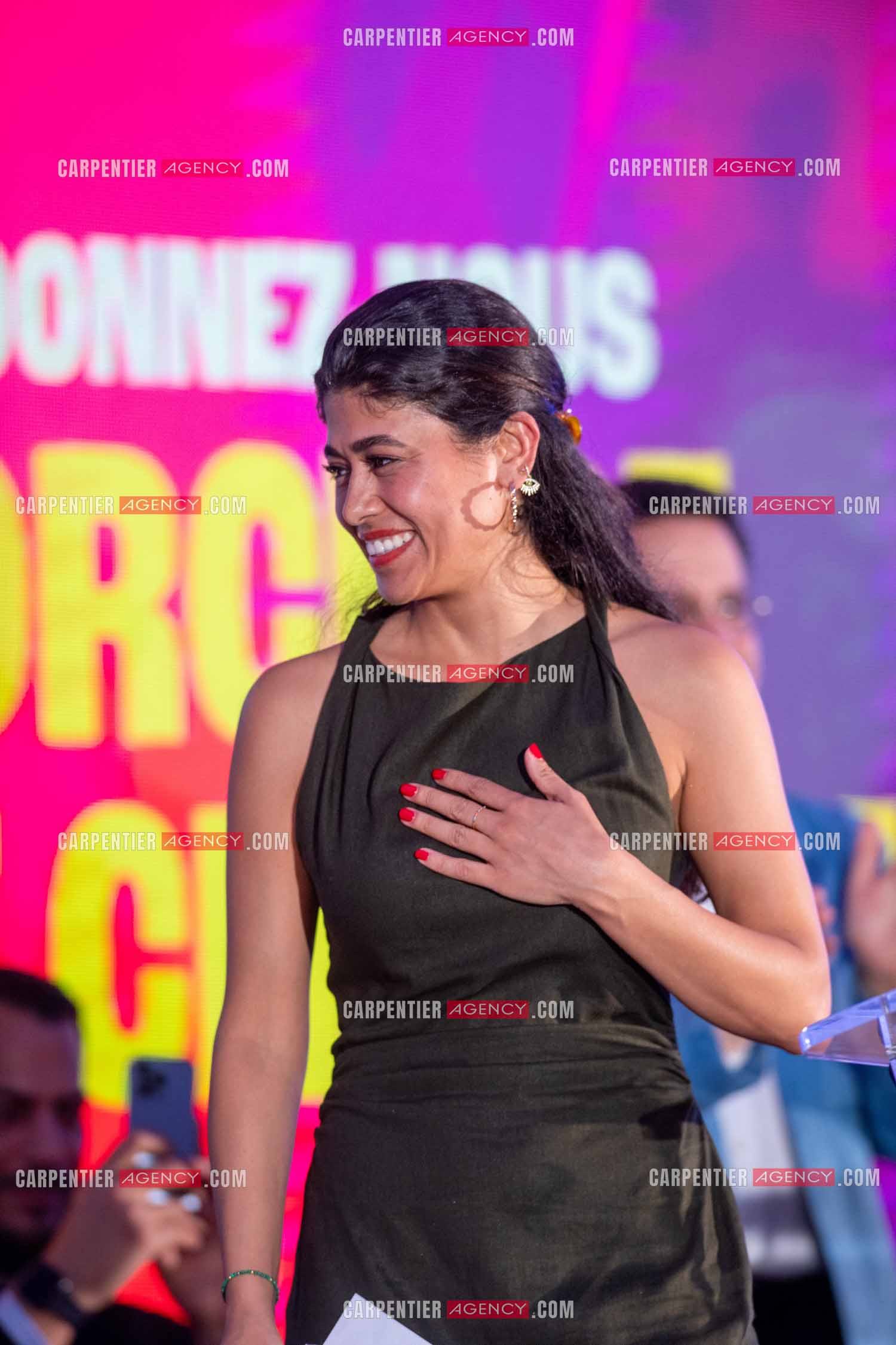 Meeting de l’Union populaire à Marseille le 23 mai 2024. La juriste française d'origine palestinienne Rima Hassan.