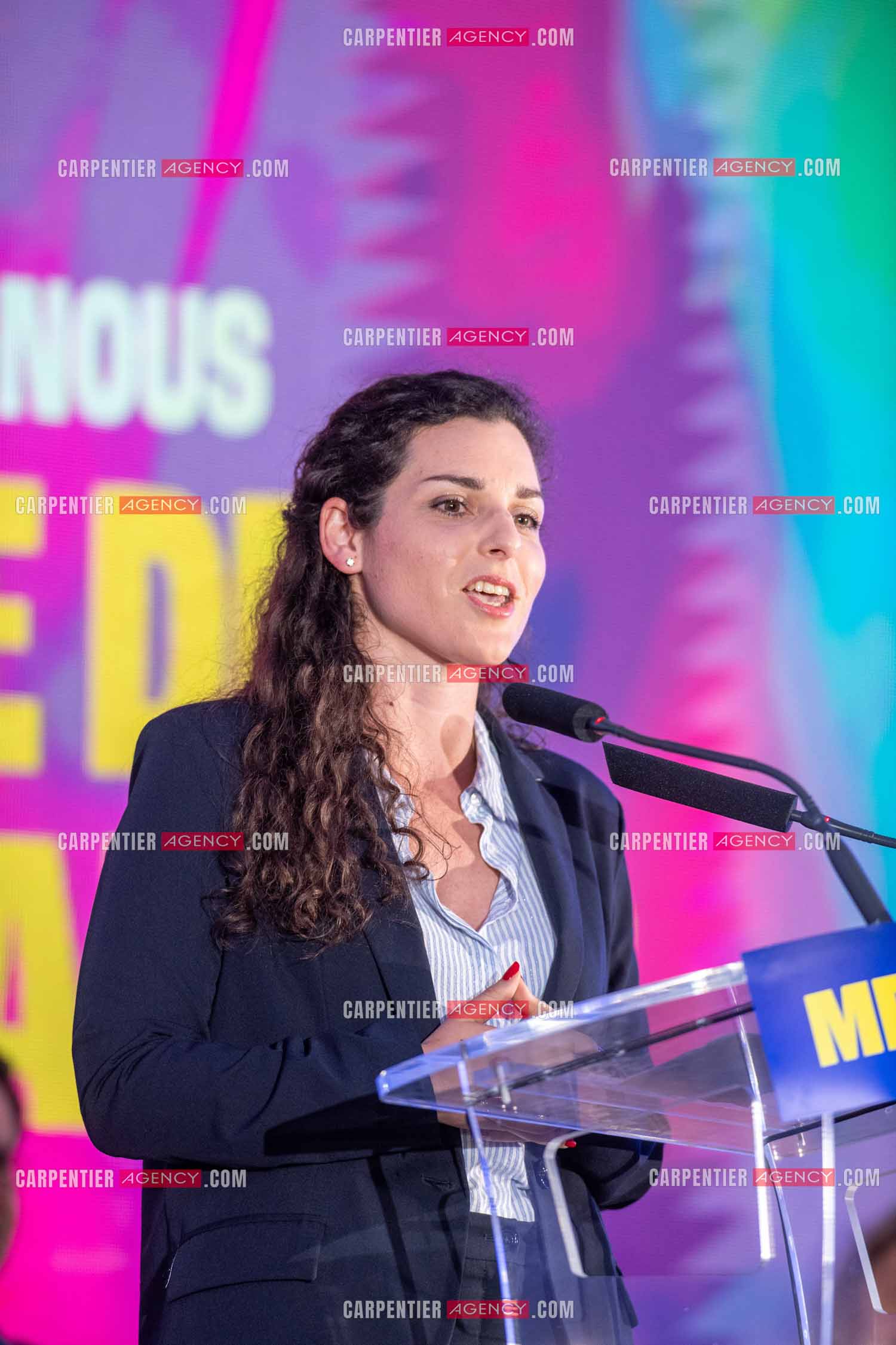 Meeting de l’Union populaire à Marseille le 23 mai 2024. La députée européenne française Marina Mesure.