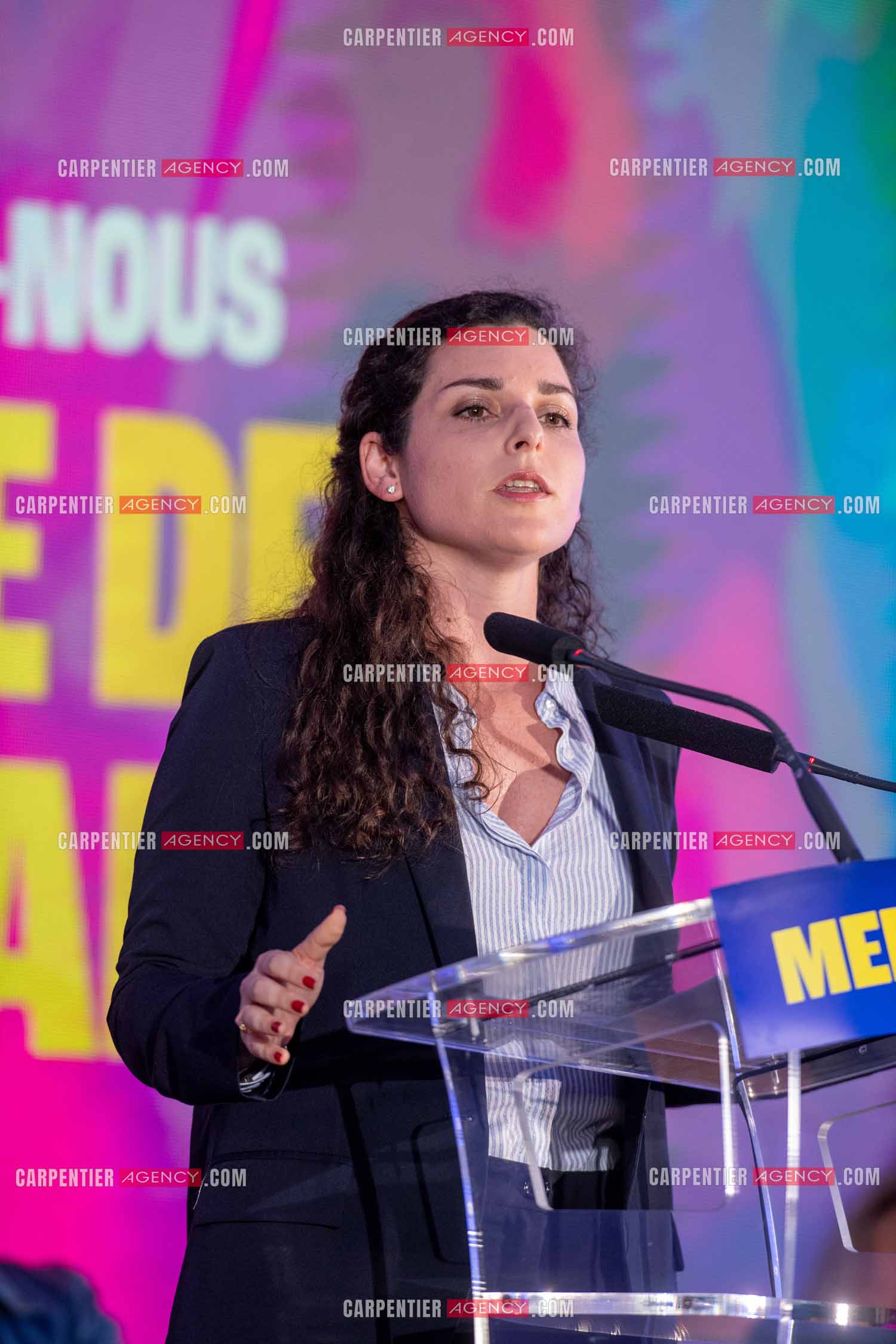 Meeting de l’Union populaire à Marseille le 23 mai 2024. La députée européenne française Marina Mesure.