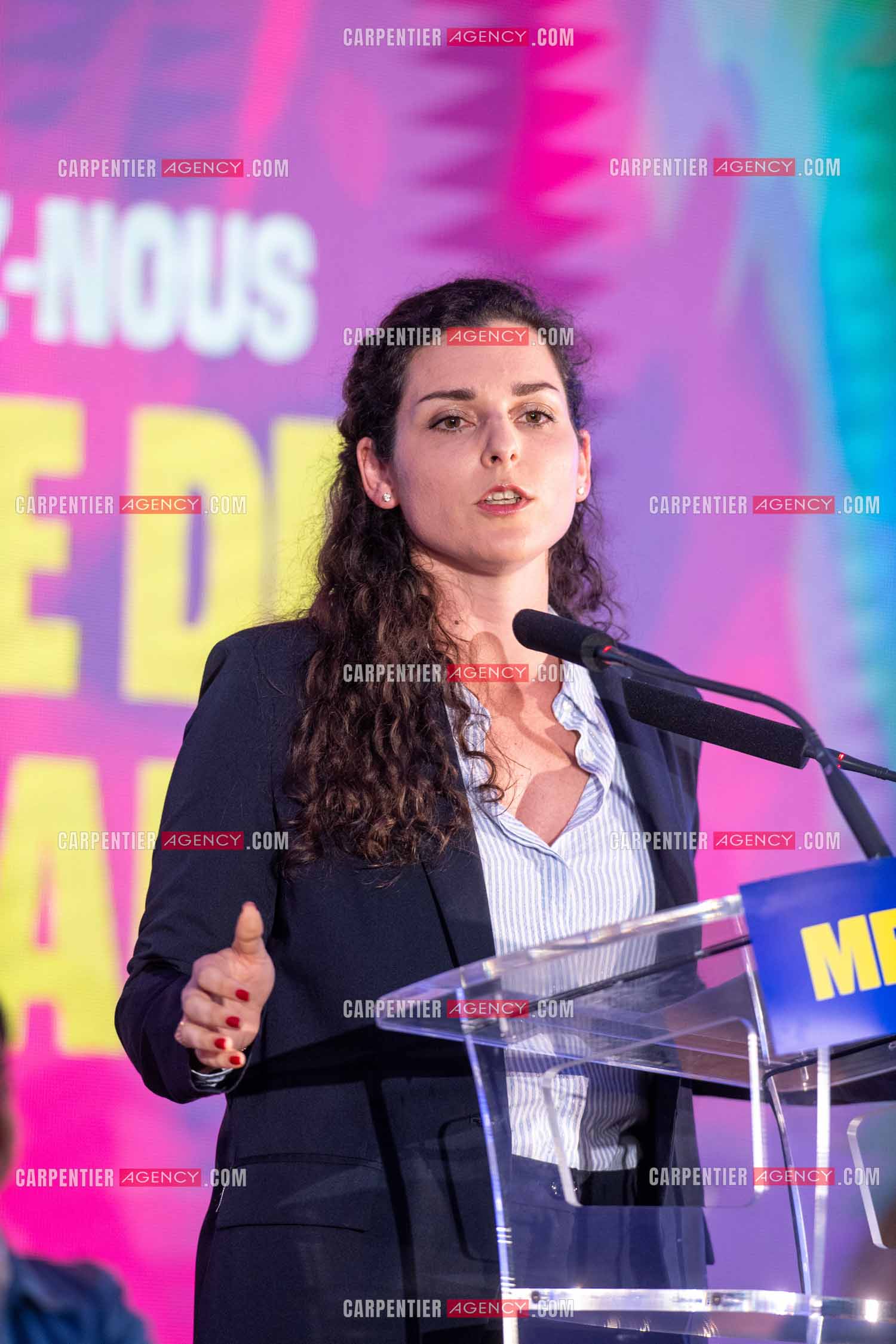 Meeting de l’Union populaire à Marseille le 23 mai 2024. La députée européenne française Marina Mesure.