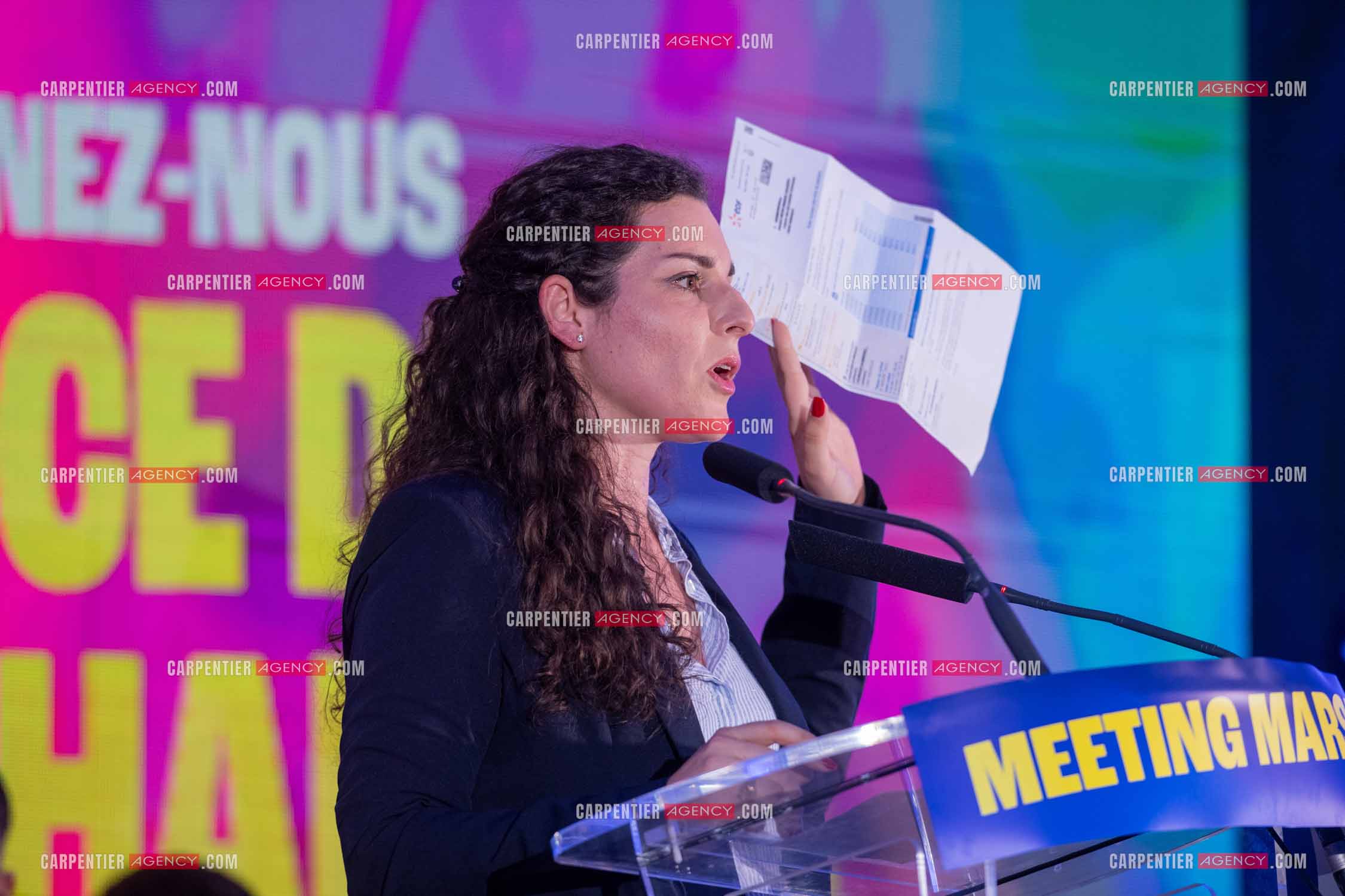 Meeting de l’Union populaire à Marseille le 23 mai 2024. La députée européenne française Marina Mesure.