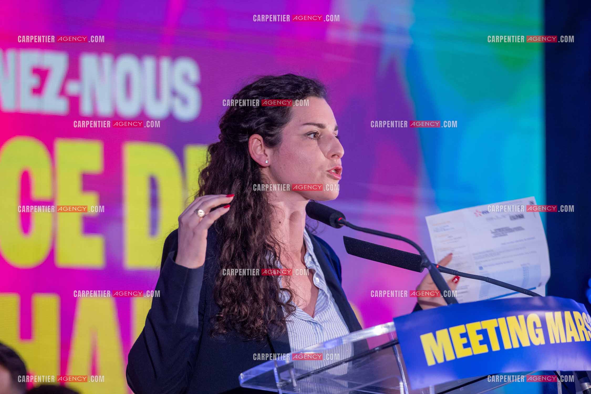 Meeting de l’Union populaire à Marseille le 23 mai 2024. La députée européenne française Marina Mesure.