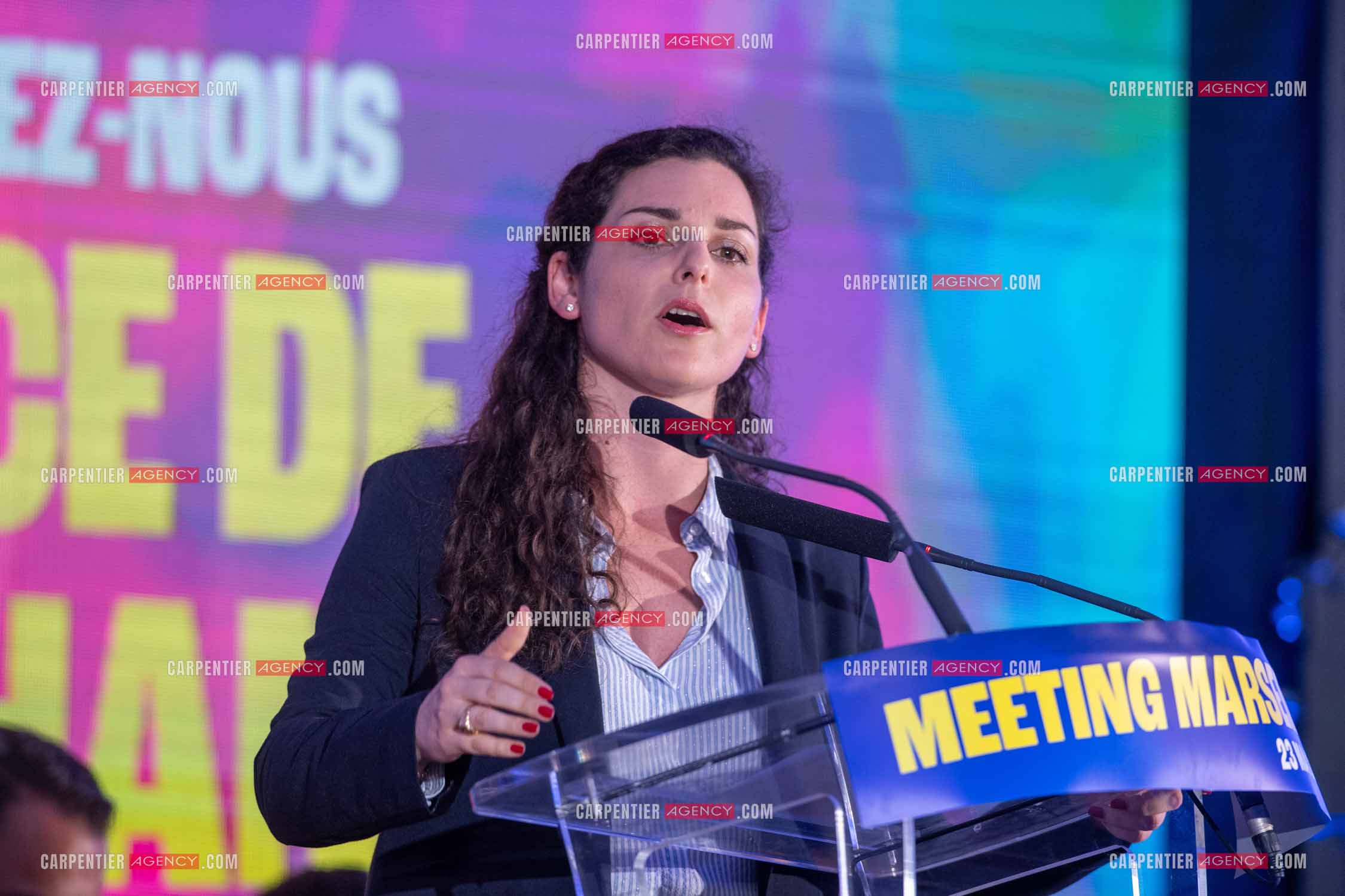 Meeting de l’Union populaire à Marseille le 23 mai 2024. La députée européenne française Marina Mesure.