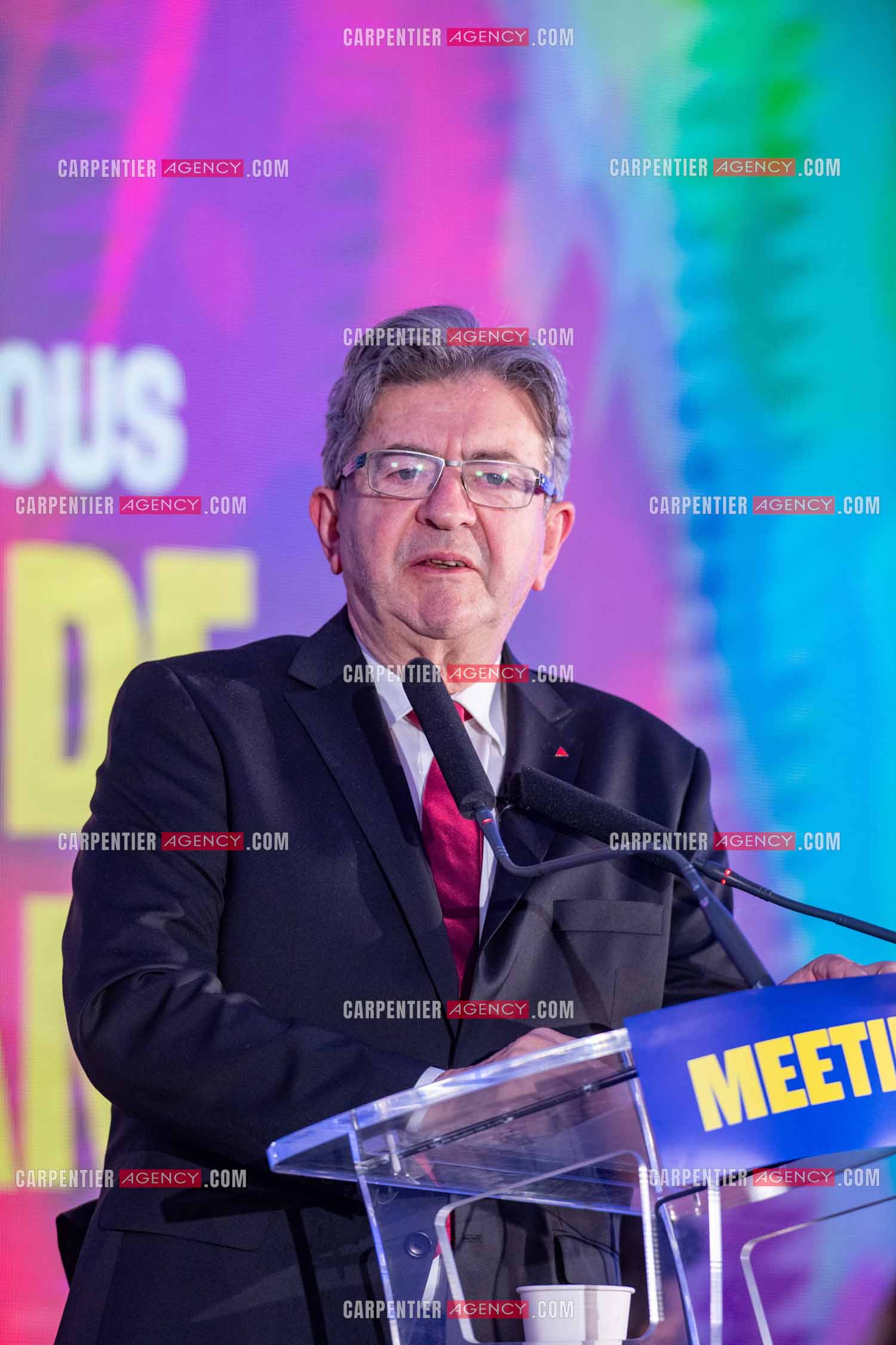 Meeting de l’Union populaire à Marseille le 23 mai 2024. Le député français Jean-Luc Mélenchon.