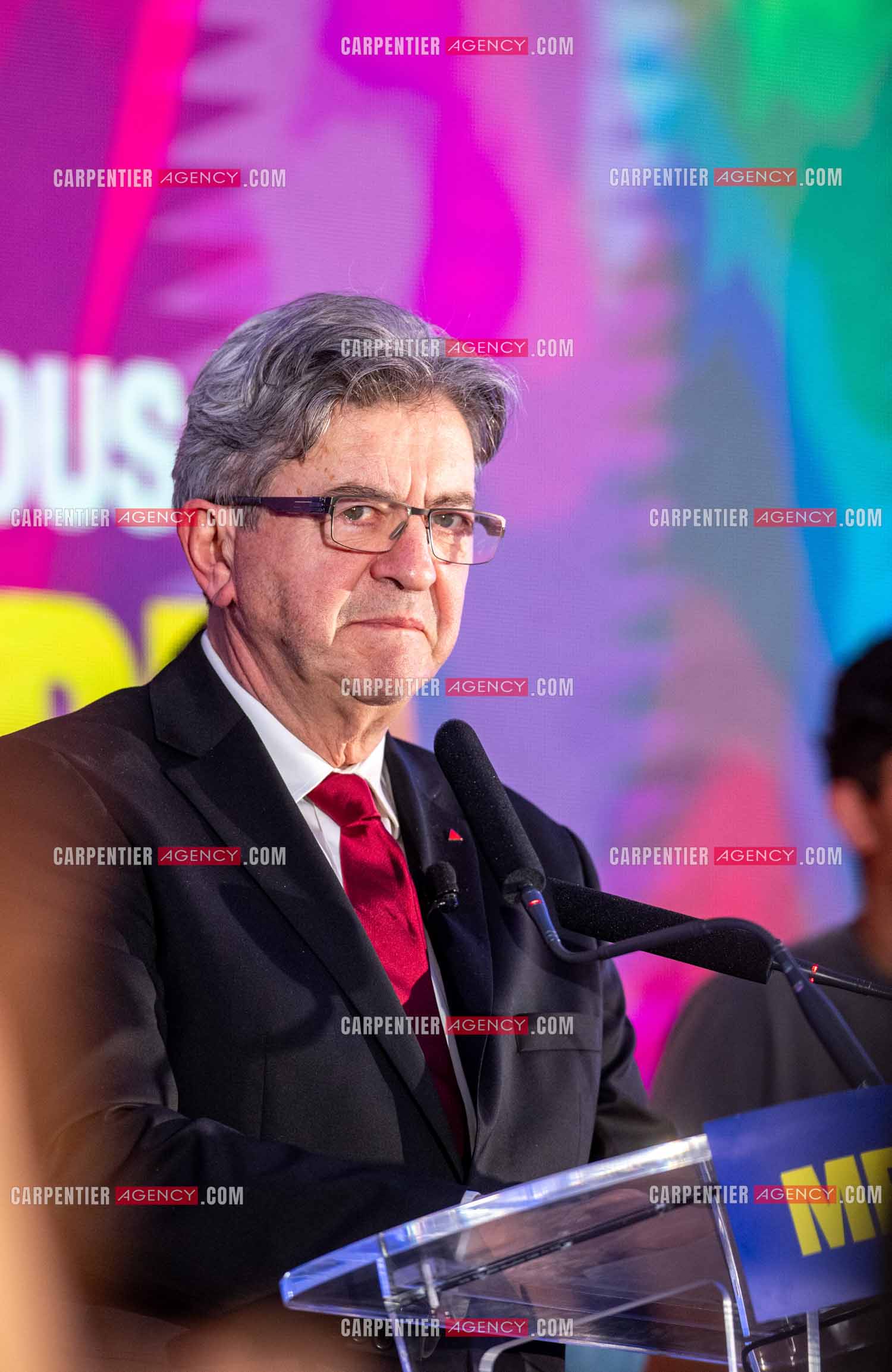 Meeting de l’Union populaire à Marseille le 23 mai 2024. Le député français Jean-Luc Mélenchon.