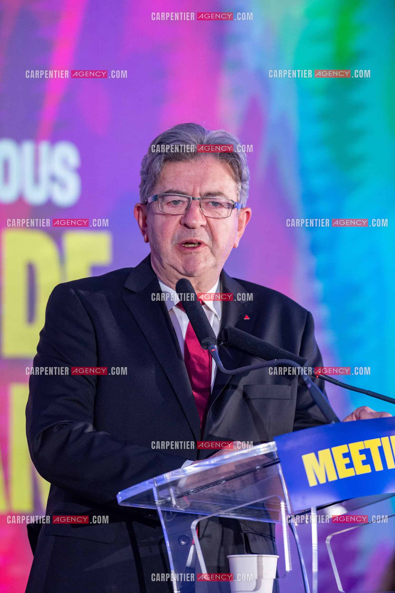 Meeting de l’Union populaire à Marseille le 23 mai 2024. Le député français Jean-Luc Mélenchon.