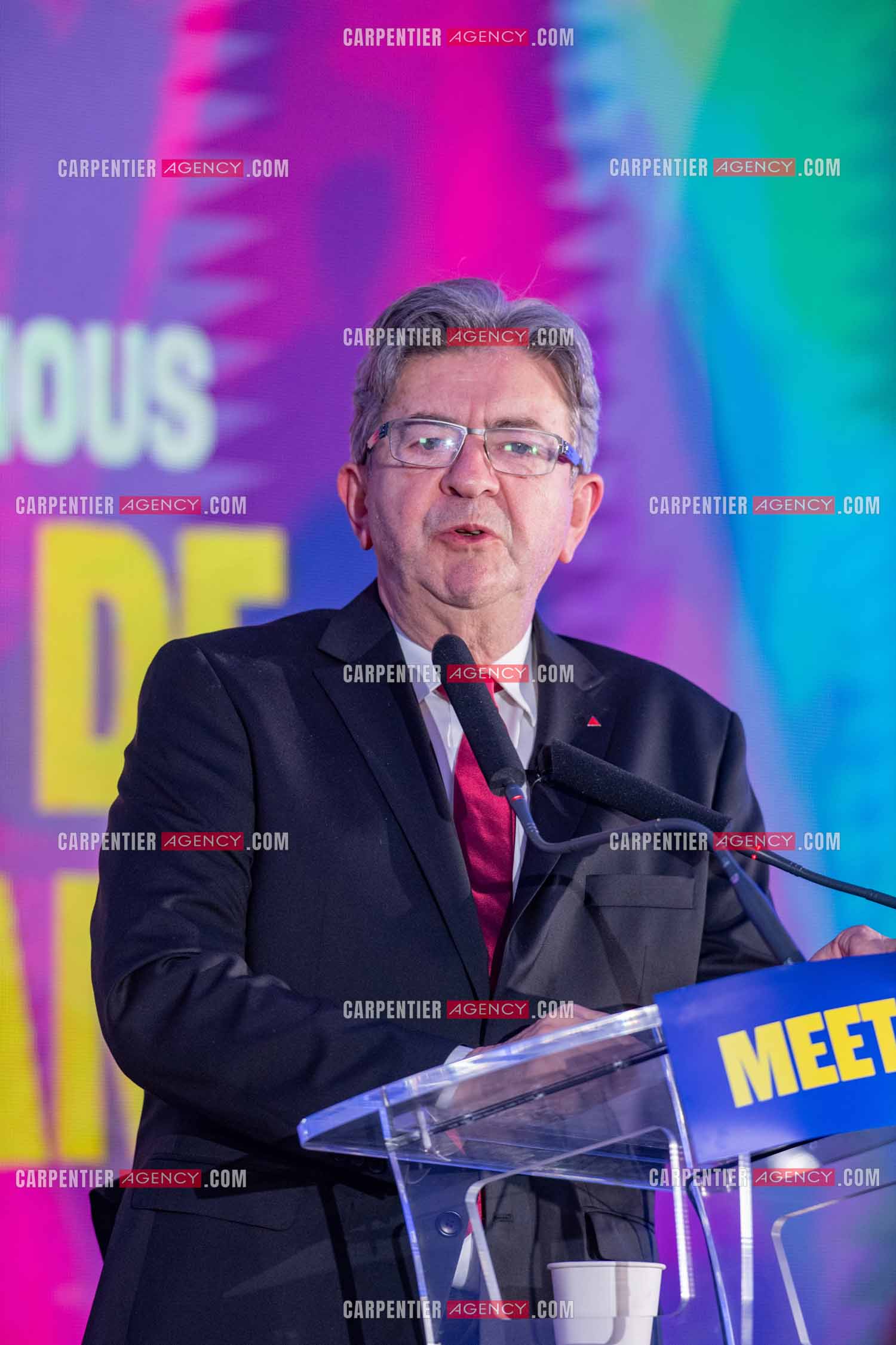 Meeting de l’Union populaire à Marseille le 23 mai 2024. Le député français Jean-Luc Mélenchon.