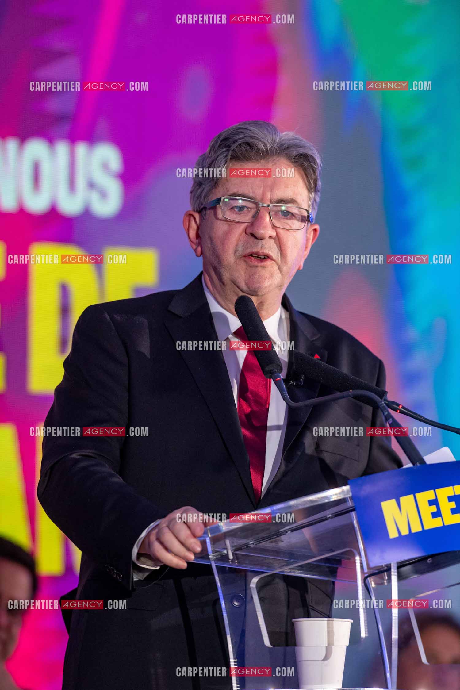 Meeting de l’Union populaire à Marseille le 23 mai 2024. Le député français Jean-Luc Mélenchon.