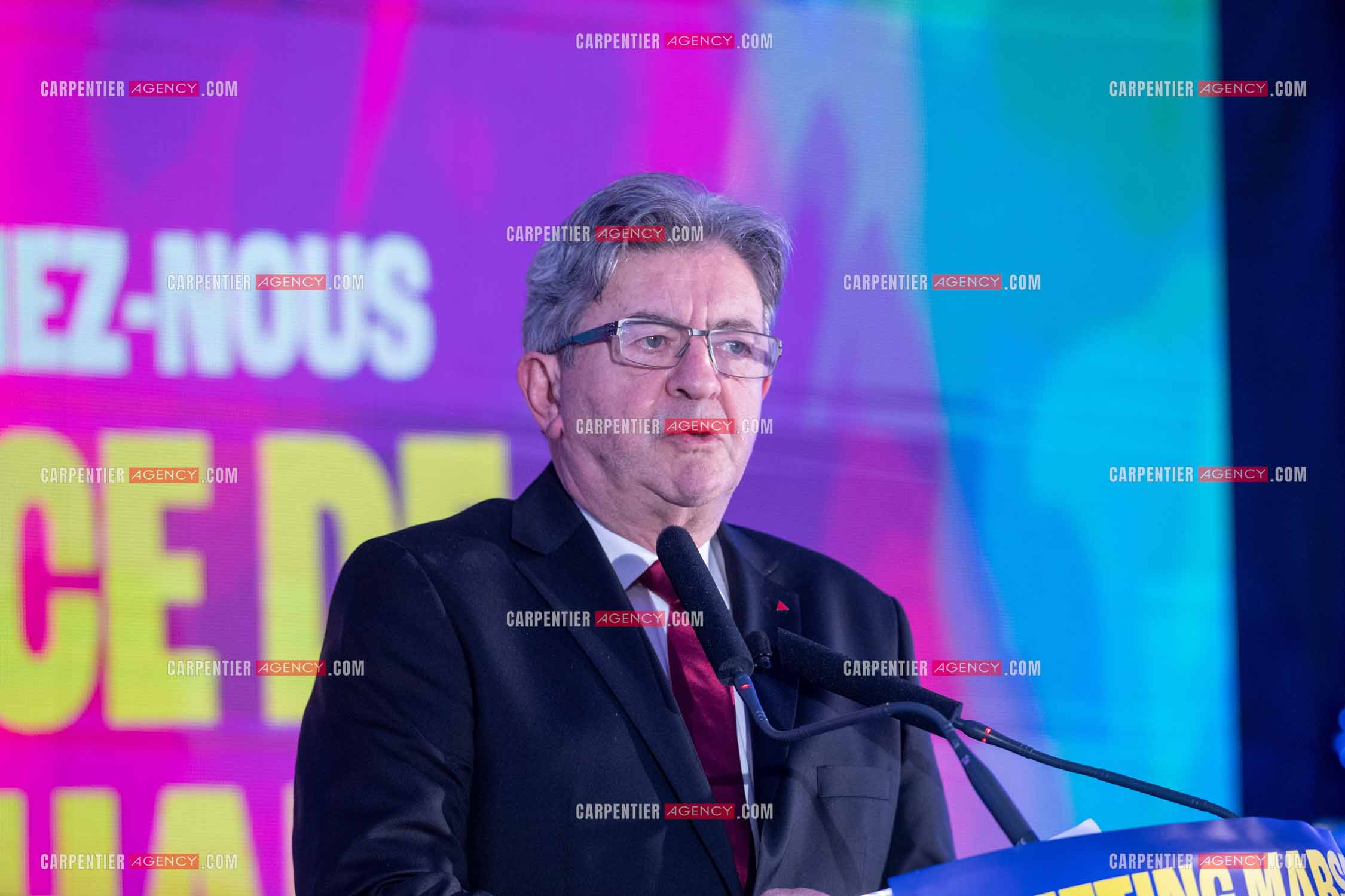 Meeting de l’Union populaire à Marseille le 23 mai 2024. Le député français Jean-Luc Mélenchon.