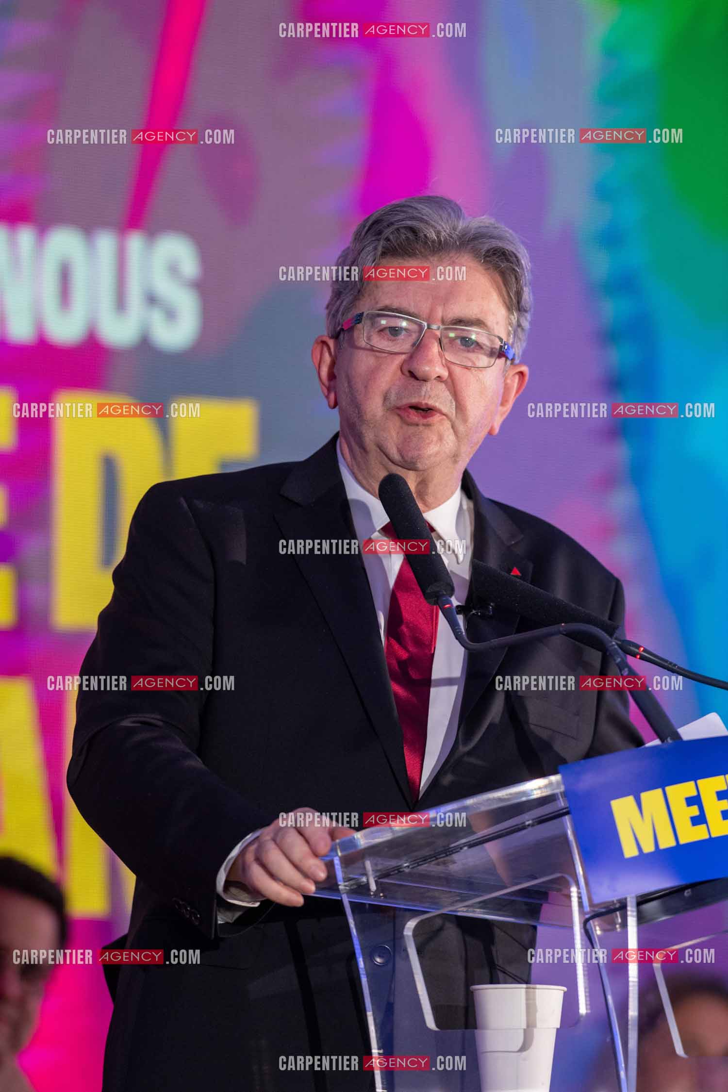 Meeting de l’Union populaire à Marseille le 23 mai 2024. Le député français Jean-Luc Mélenchon.