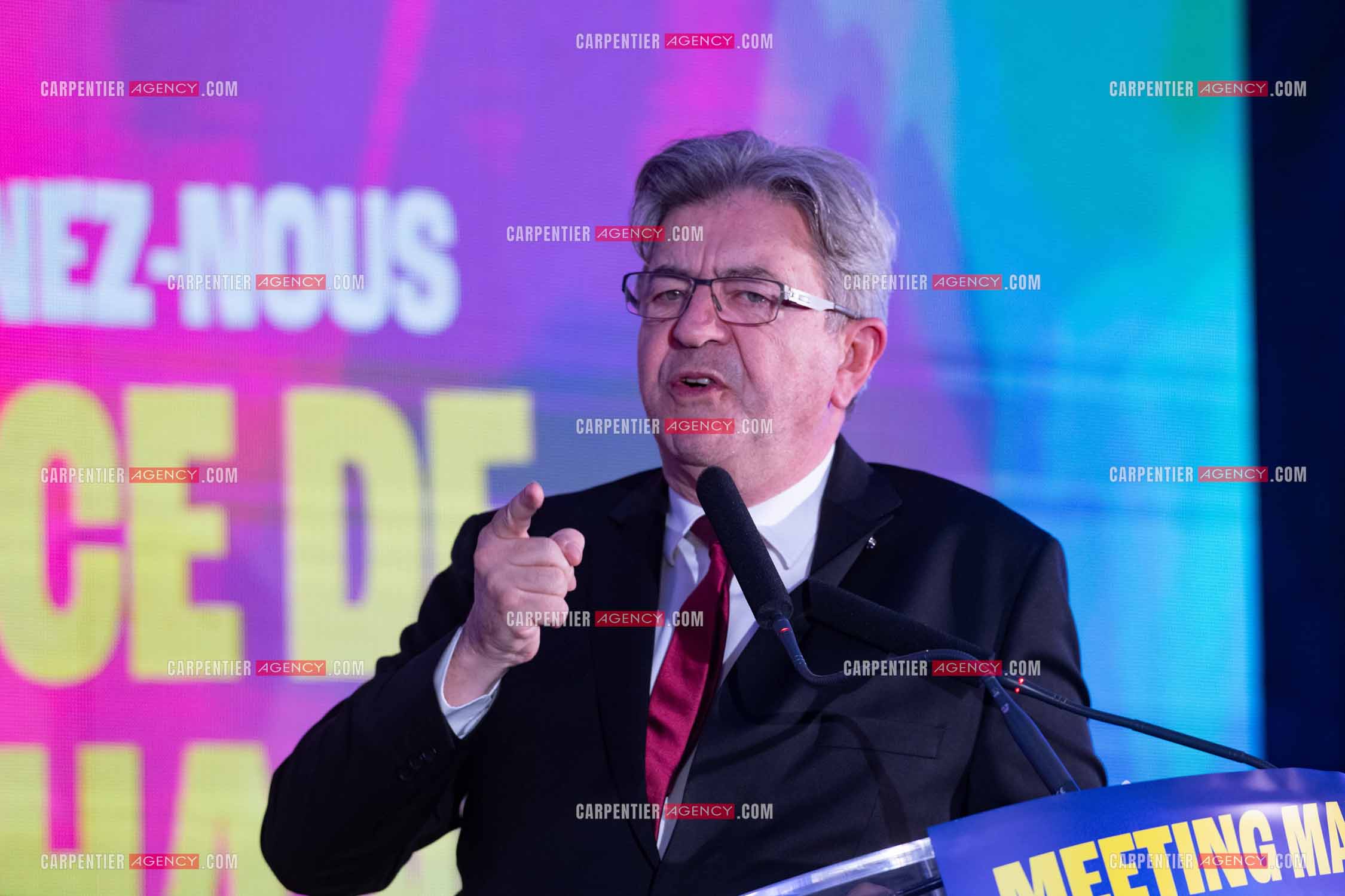 Meeting de l’Union populaire à Marseille le 23 mai 2024. Le député français Jean-Luc Mélenchon.