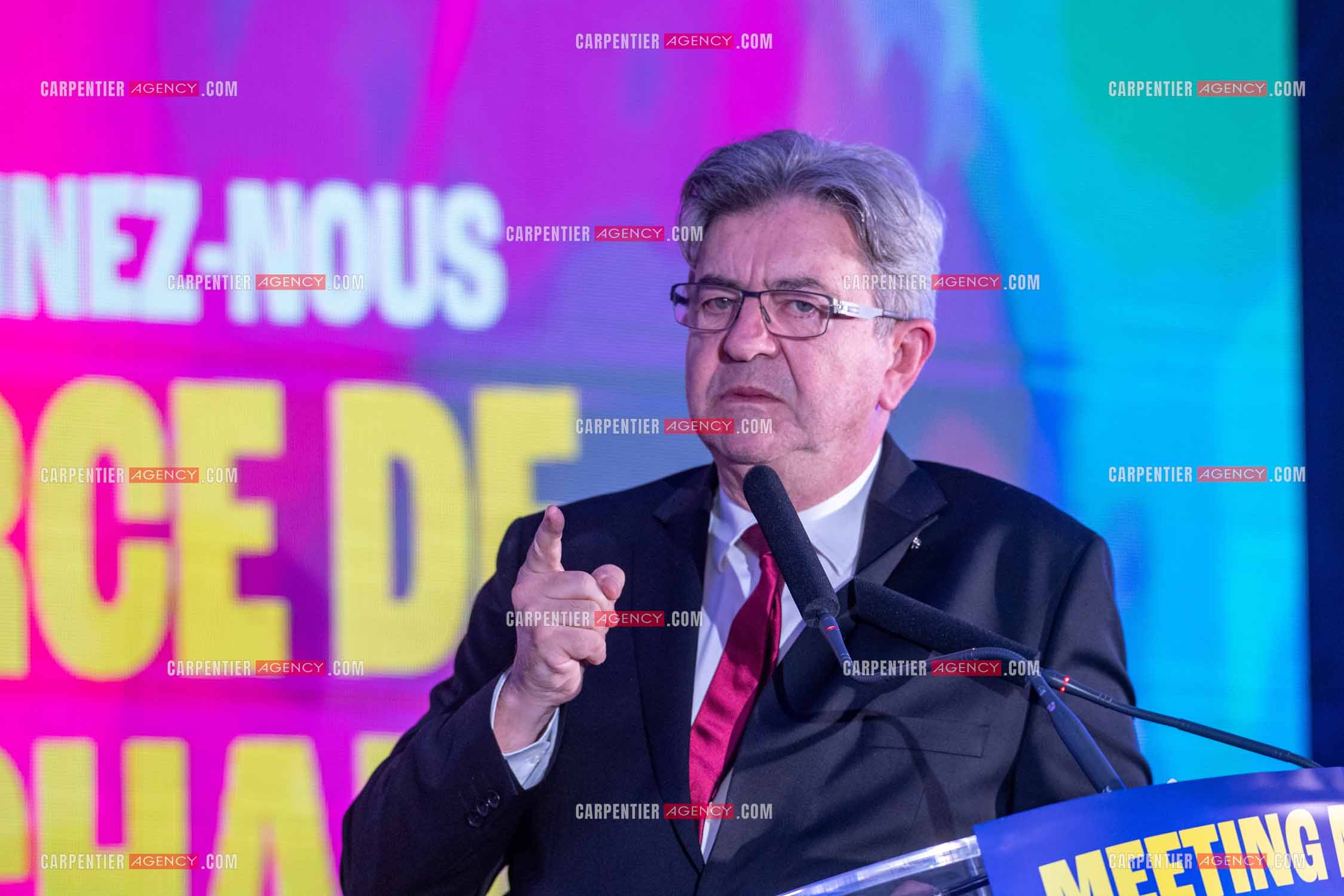 Meeting de l’Union populaire à Marseille le 23 mai 2024. Le député français Jean-Luc Mélenchon.