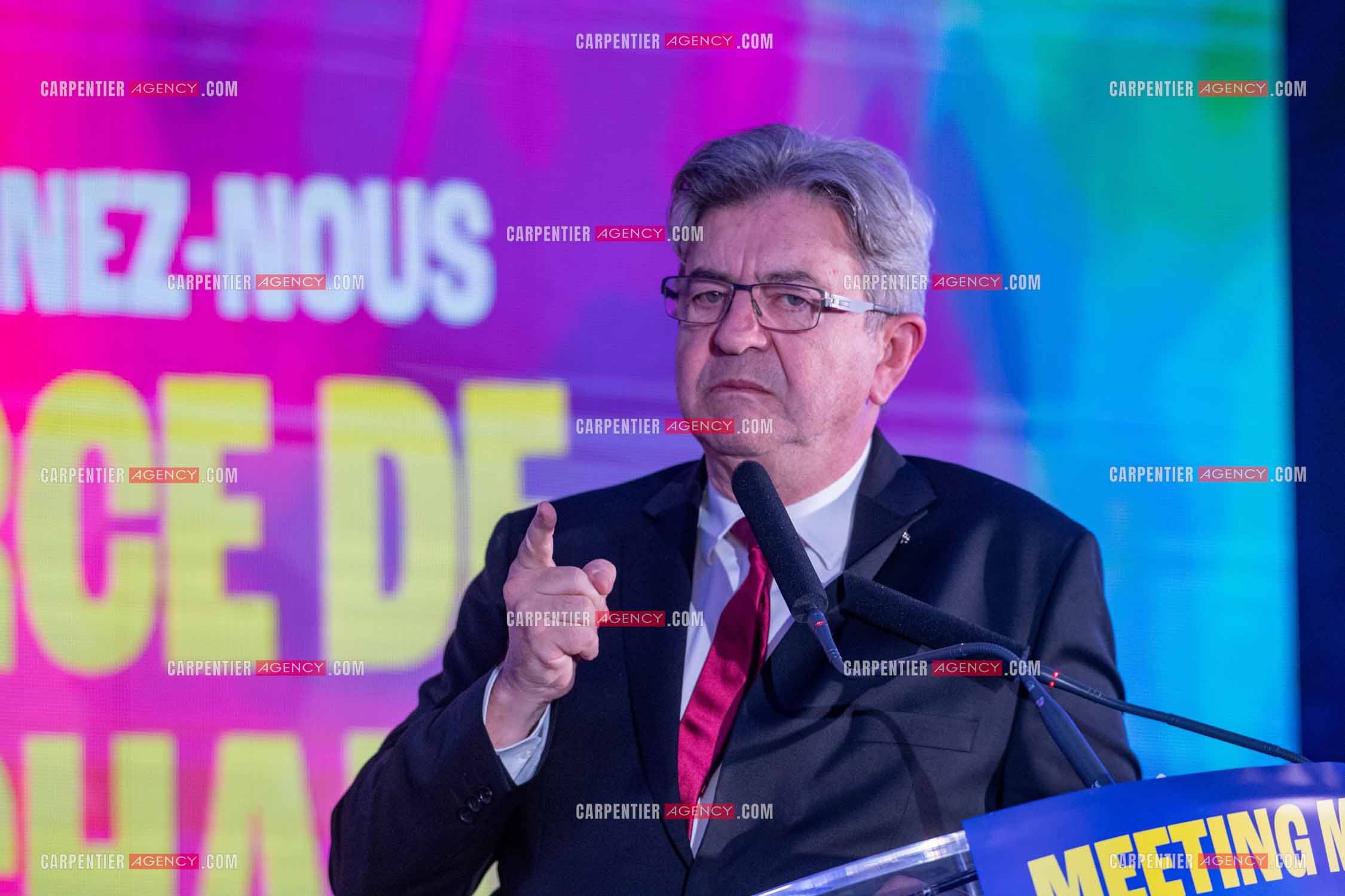 Meeting de l’Union populaire à Marseille le 23 mai 2024. Le député français Jean-Luc Mélenchon.