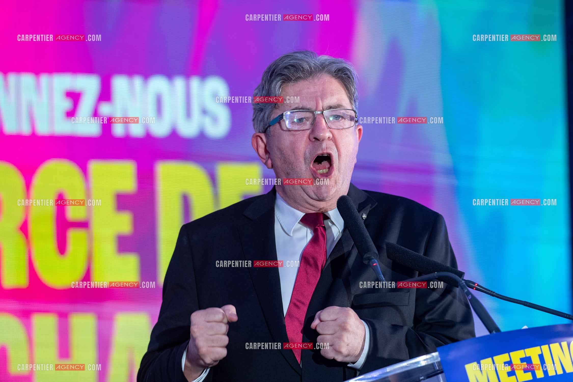 Meeting de l’Union populaire à Marseille le 23 mai 2024. Le député français Jean-Luc Mélenchon.