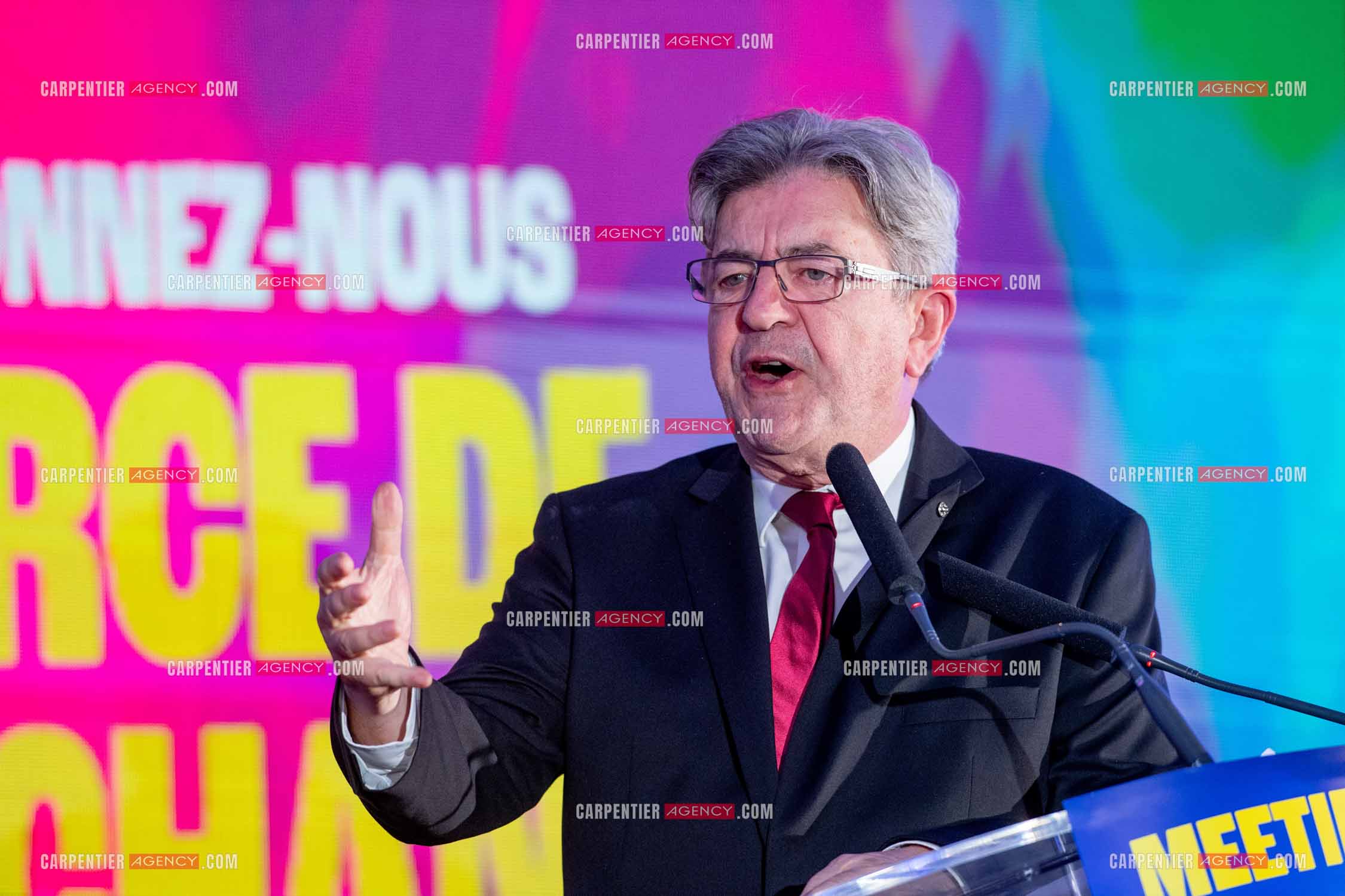 Meeting de l’Union populaire à Marseille le 23 mai 2024. Le député français Jean-Luc Mélenchon.